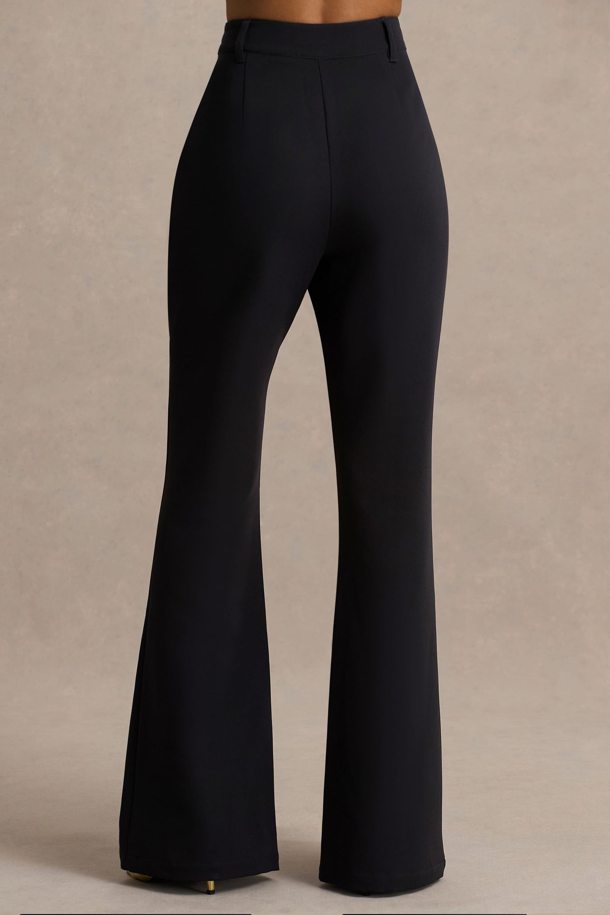 High Waisted Black Bell Bottom Dress Pants Carina Black Flared-Leg Tailored Trousers Club L London High Waisted Black Bell Bottom Dress Pants Carina Black Flared-Leg Tailored Trousers Club L London