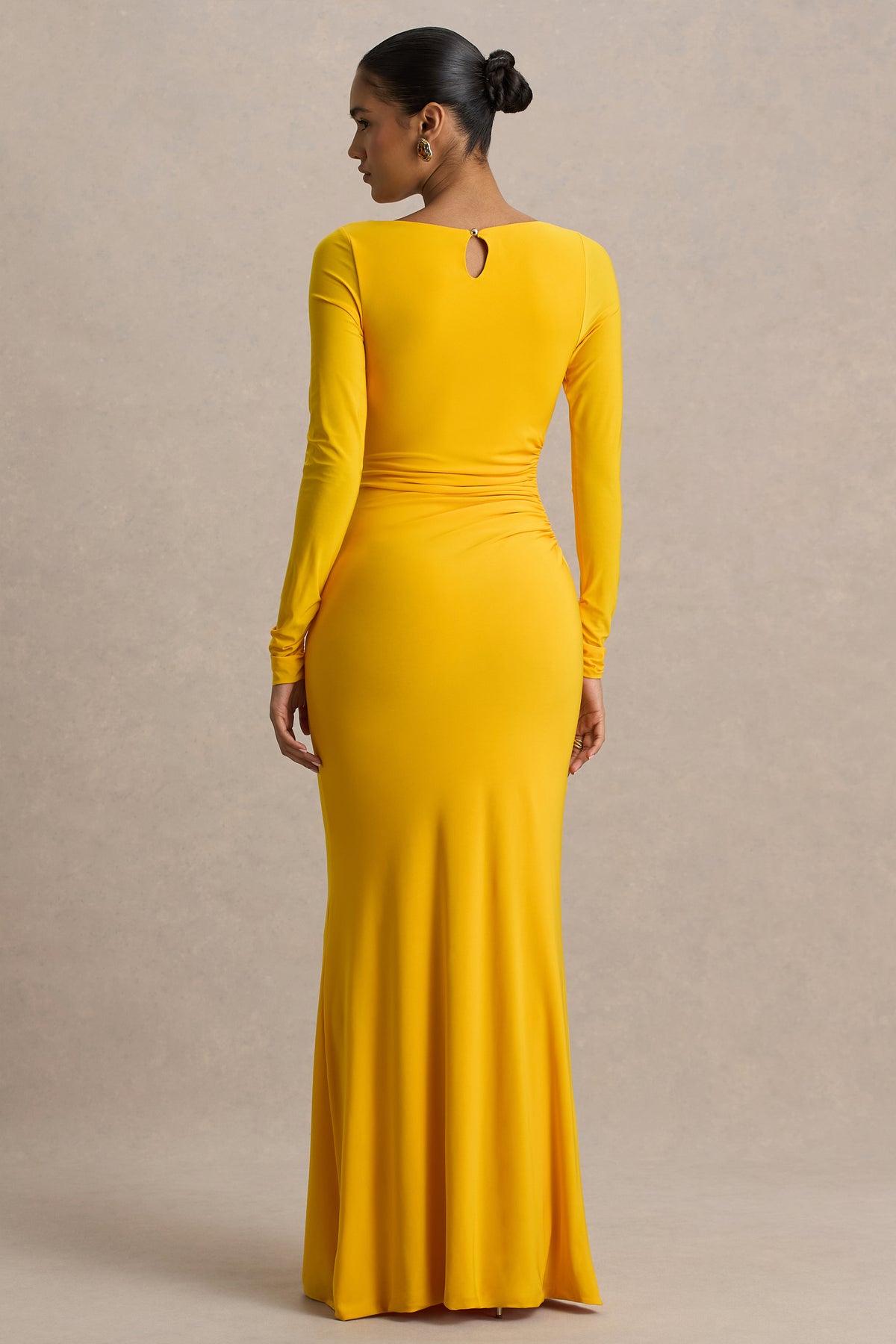 Diva | Yellow Slashed-Neck Maxi Dress With Ruched Detailing Diva | Yellow Slashed-Neck Maxi Dress With Ruched Detailing