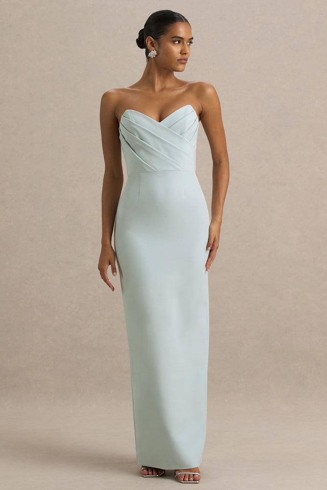 Fierce Light Blue Asymmetric Ruched Maxi Dress – Club L