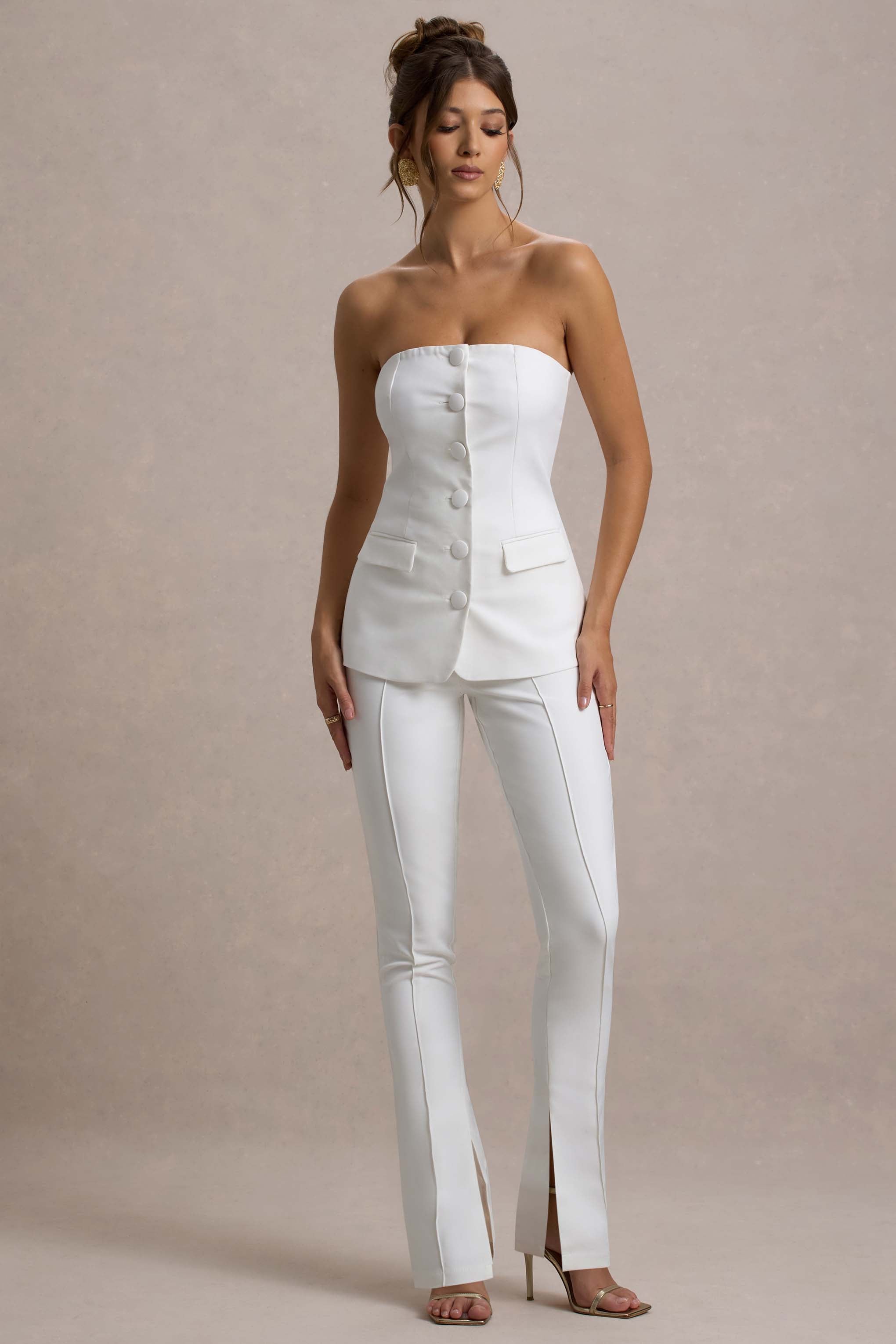 Wonder Woman White High Waist Straight Leg Trousers With Hem