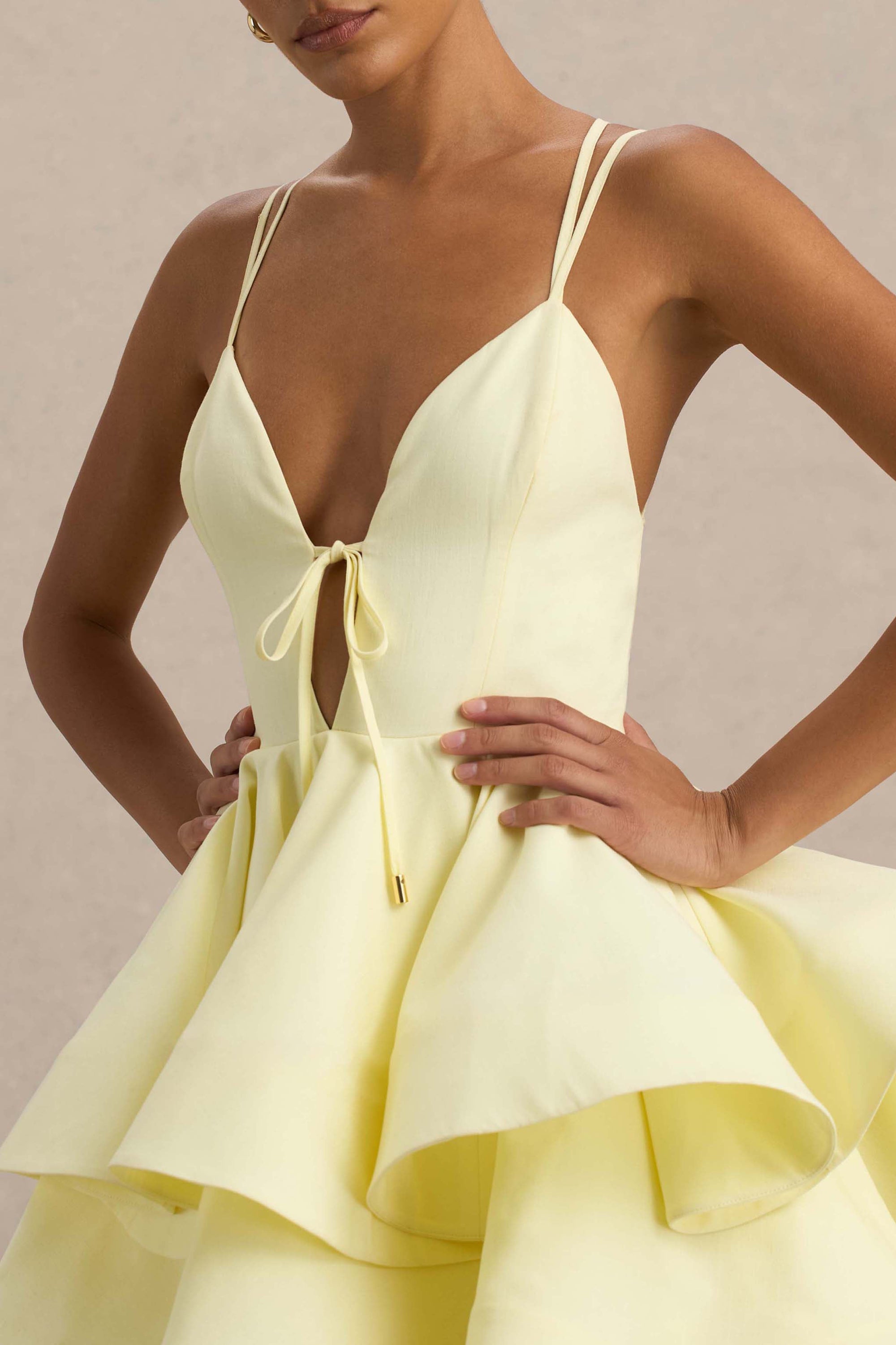 nude bonded scuba plunge ruffle skater midi dress PLT Nude Bonded Scuba Plunge Skater Midi Dress UK10