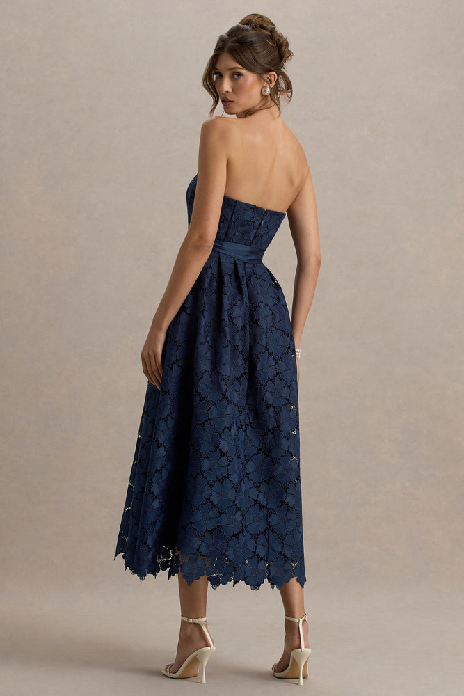 Shania Navy Lace Bandeau Skater Midi Dress – Club L London