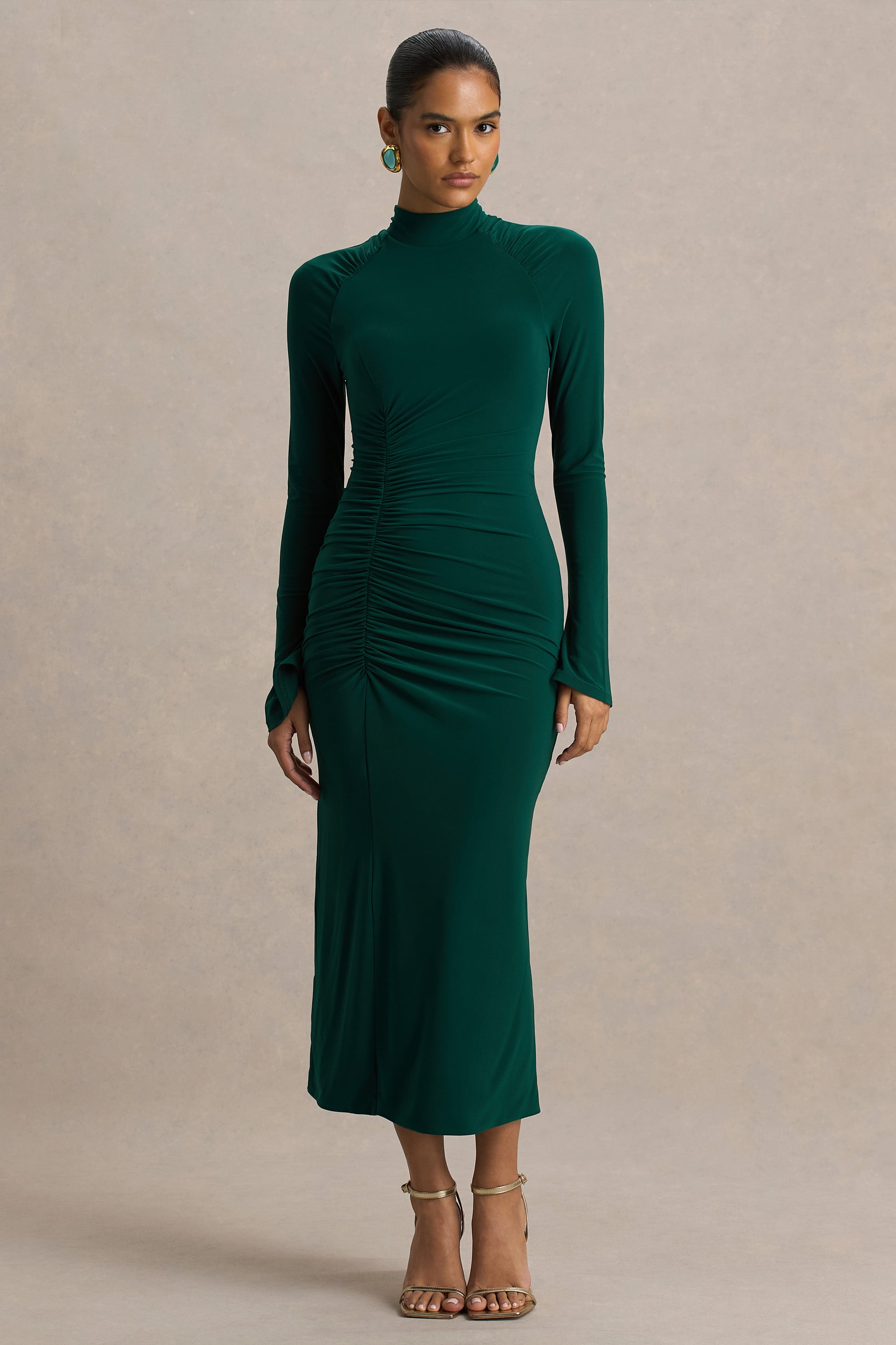 bottle green long sleeve dress Melissa Hunter Green Long Sleeve Maxi Dress