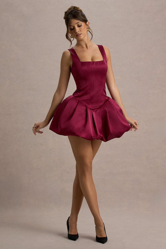 Bramble | Port Satin Square-Neck Puffball Mini Dress main image 0