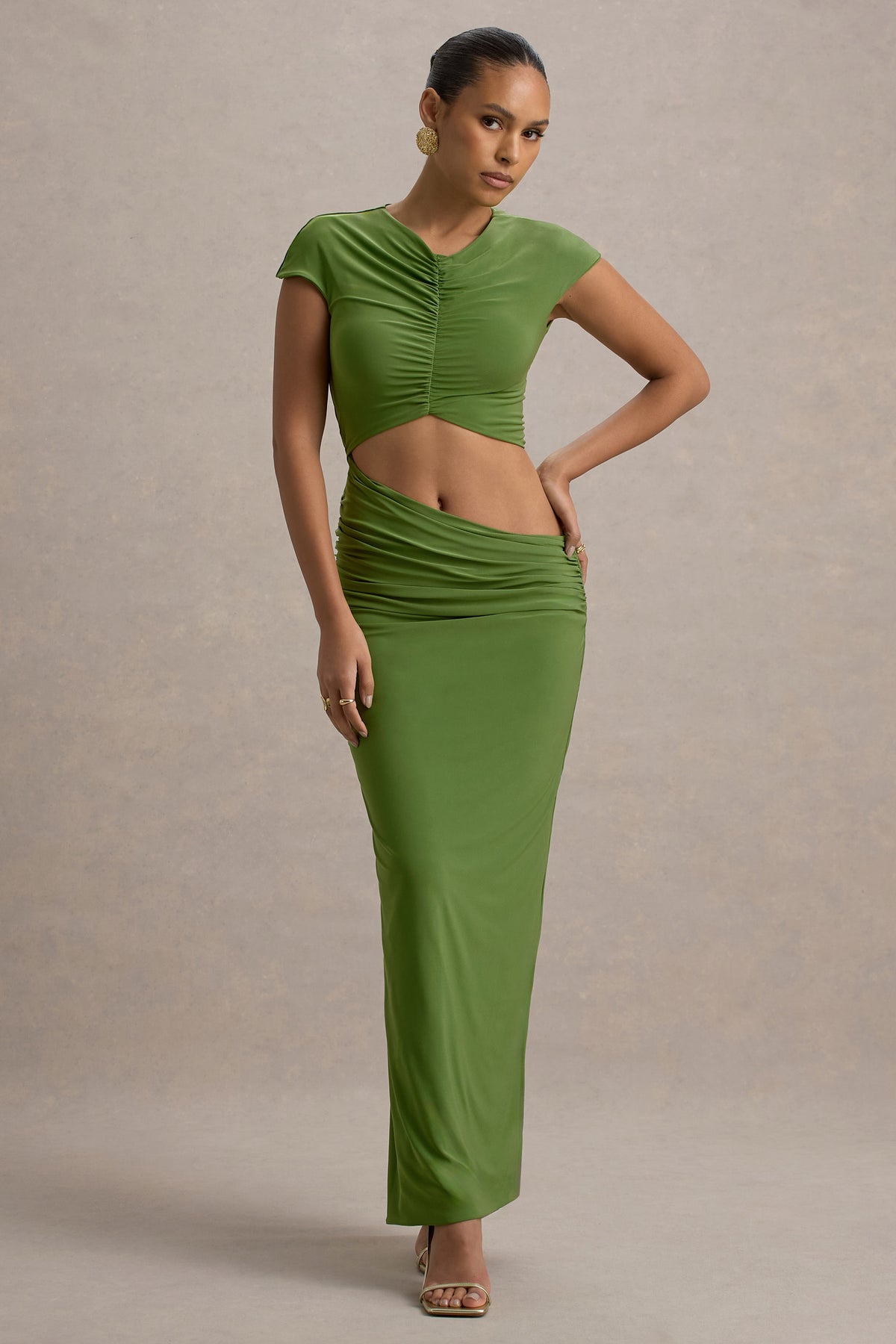 Pia Green Short-Sleeve Maxi Dress With Cut-Out Club L London - USA Pia Green Short-Sleeve Maxi Dress With Cut-Out Club L London - USA