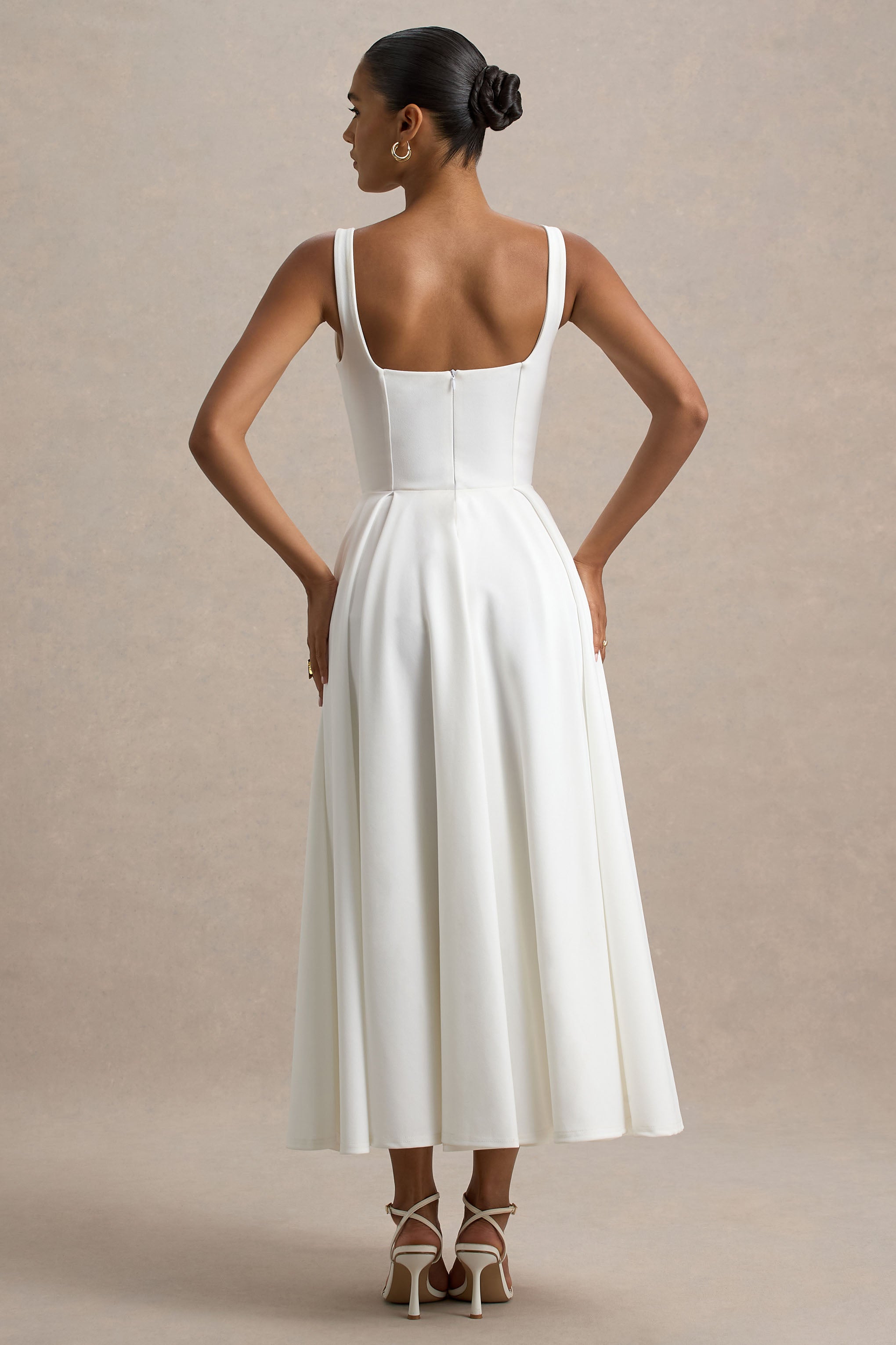 Parina | White Strappy Volume-Hem Midi Dress – Club L London - USA