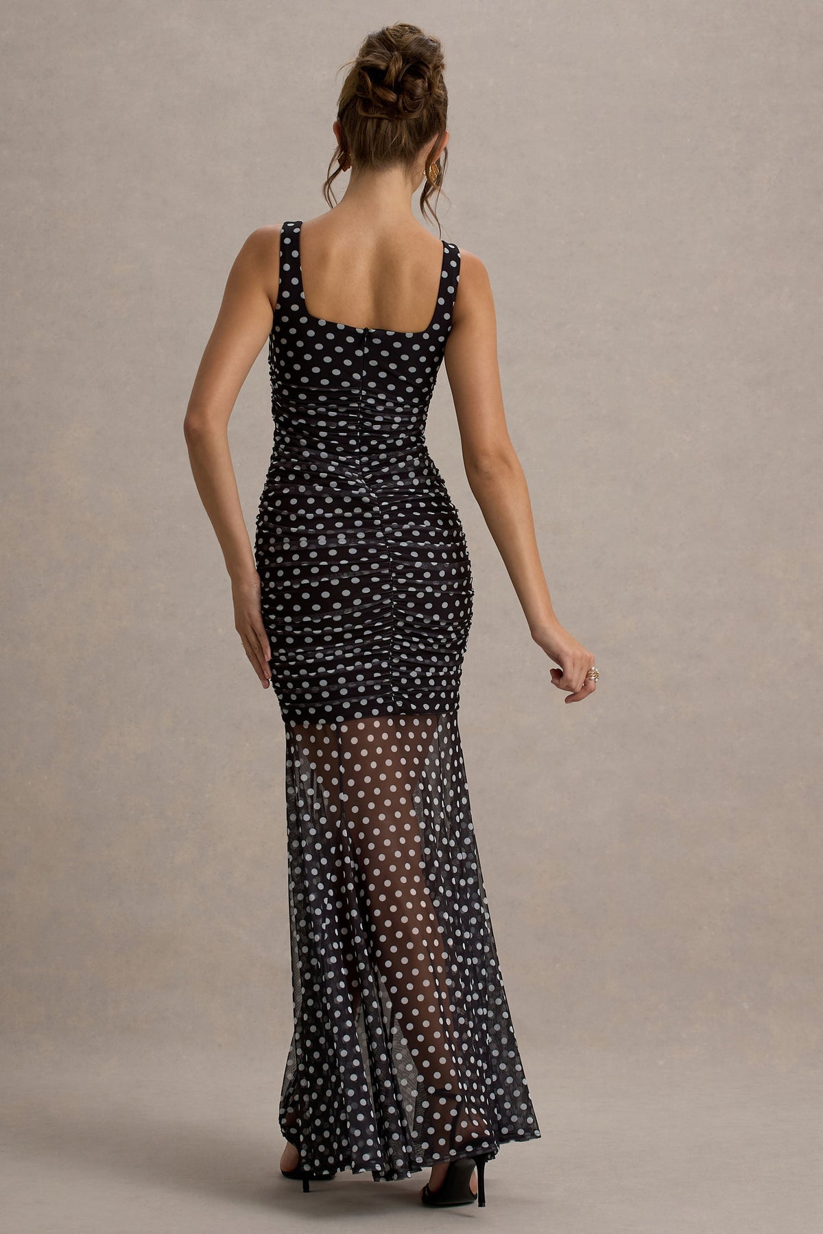 Galaxia | Black & White Polka Dot Maxi Dress With Mesh Skirt - UK 8 Black AND White POLKADOT Galaxia | Black & White Polka Dot Maxi Dress With Mesh Skirt - UK 8 Black AND White POLKADOT