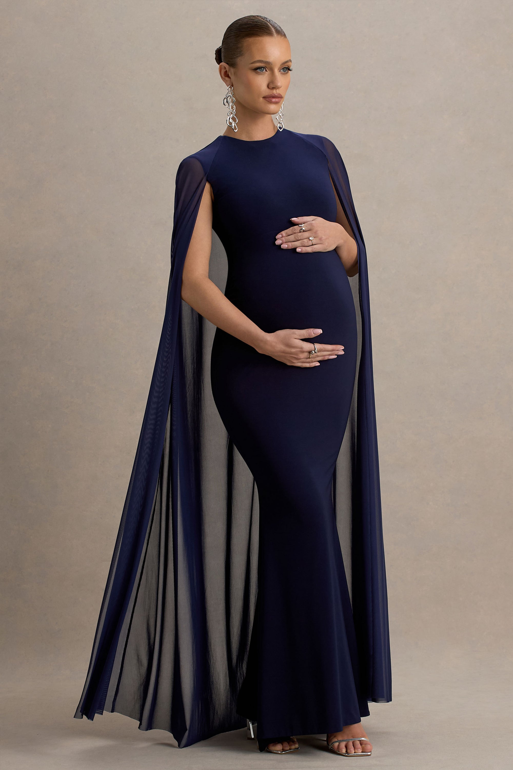 navy blue maternity dresses Sleeveless Satin Twill Maternity Dress