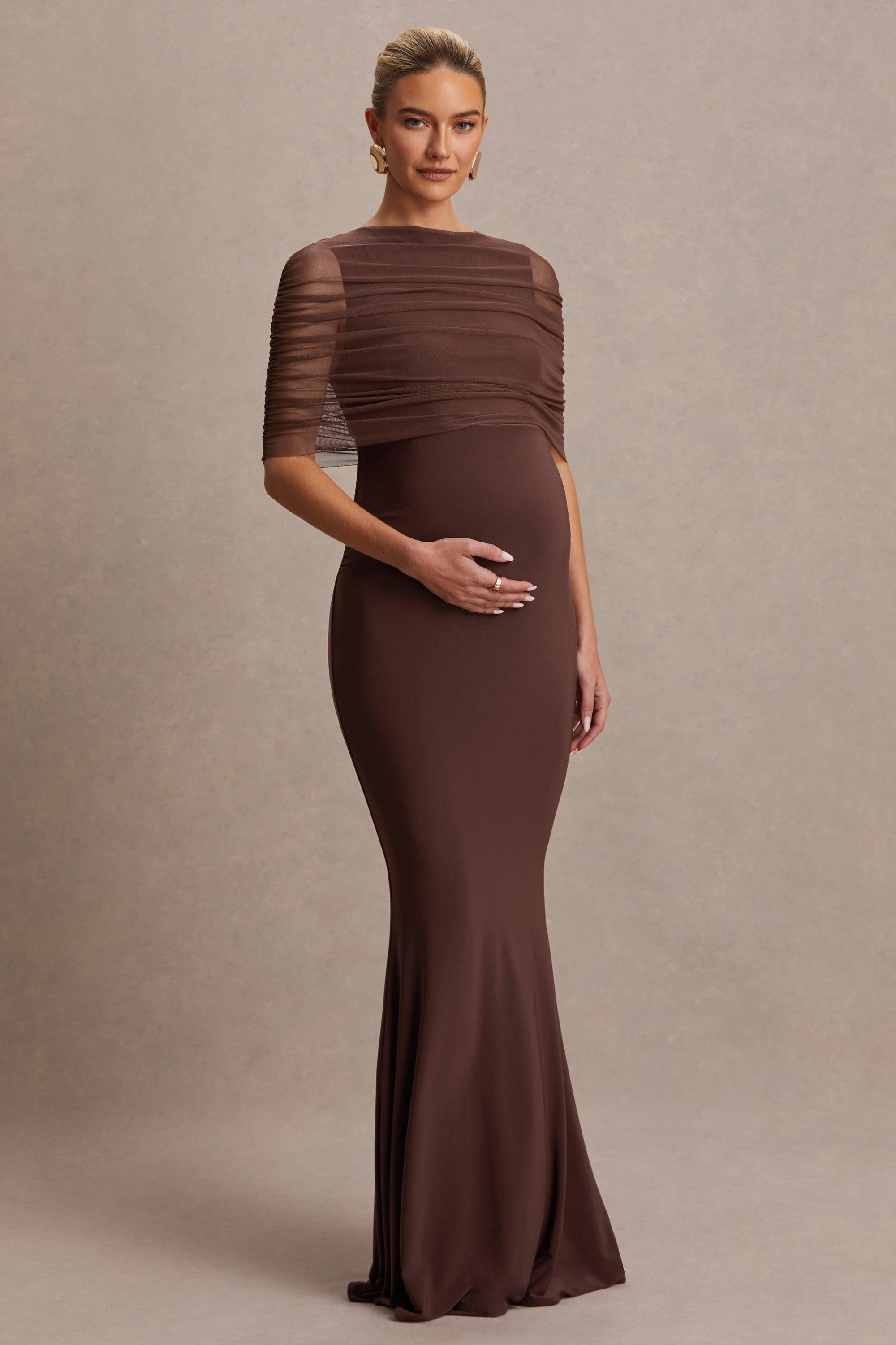 maternity dress brown Satin maternity maxi dress