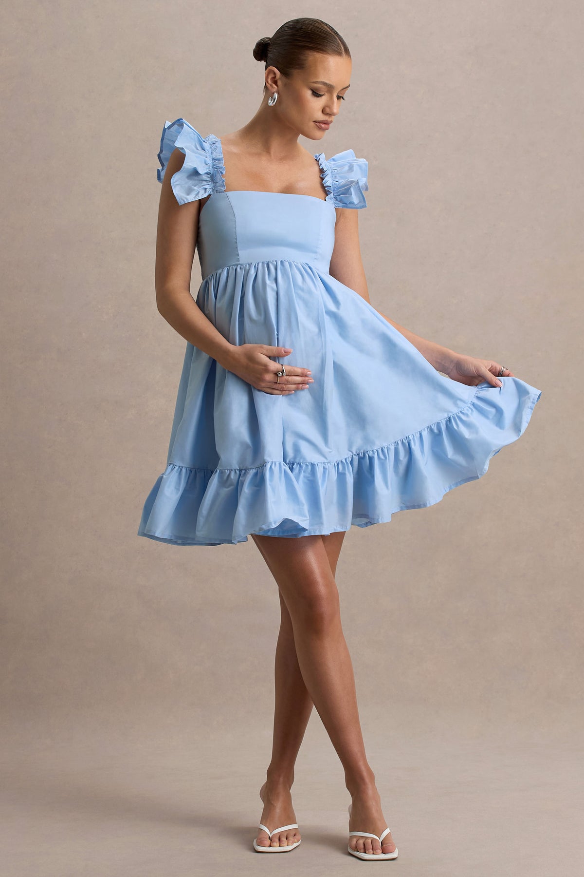 Dolly Daze | Powder BLUE Ruffle Sleeve Babydoll Maternity Mini Dress US 4 / Powder BLUE Dolly Daze | Powder BLUE Ruffle Sleeve Babydoll Maternity Mini Dress US 4 / Powder BLUE