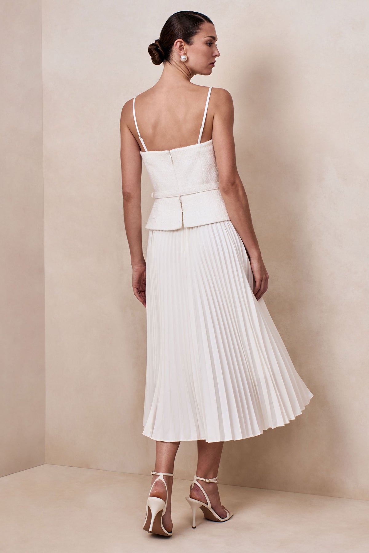 Lizzy | Cream Square-Neck Midi Dress With Pleated-Skirt US 2 / OFF White Lizzy | Cream Square-Neck Midi Dress With Pleated-Skirt US 2 / OFF White