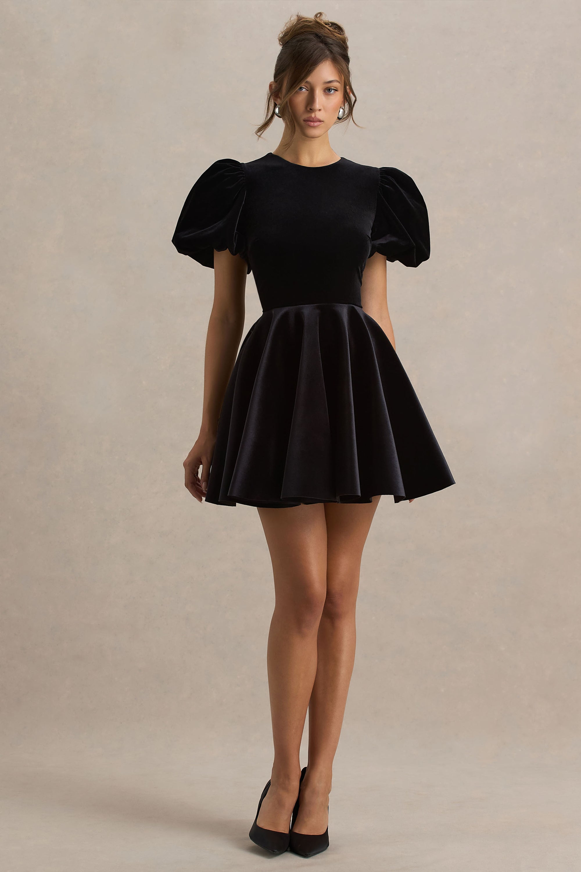 luxe possibilities black velvet pearl mini dress Black Velvet Pearl Button Tie Detail Mini Dress