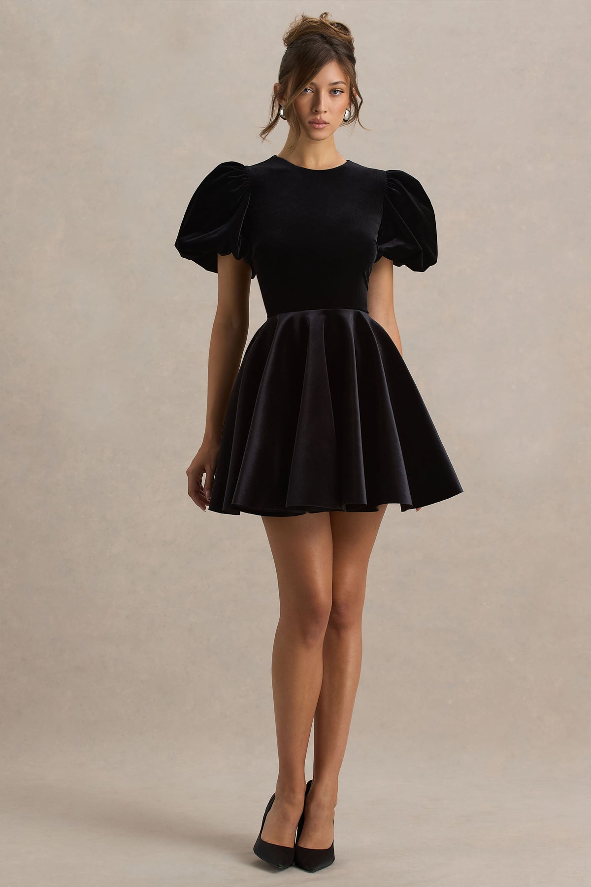 Priya Black Velvet Mini Dress With Puff Sleeves Club L London - USA Priya Black Velvet Mini Dress With Puff Sleeves Club L London - USA