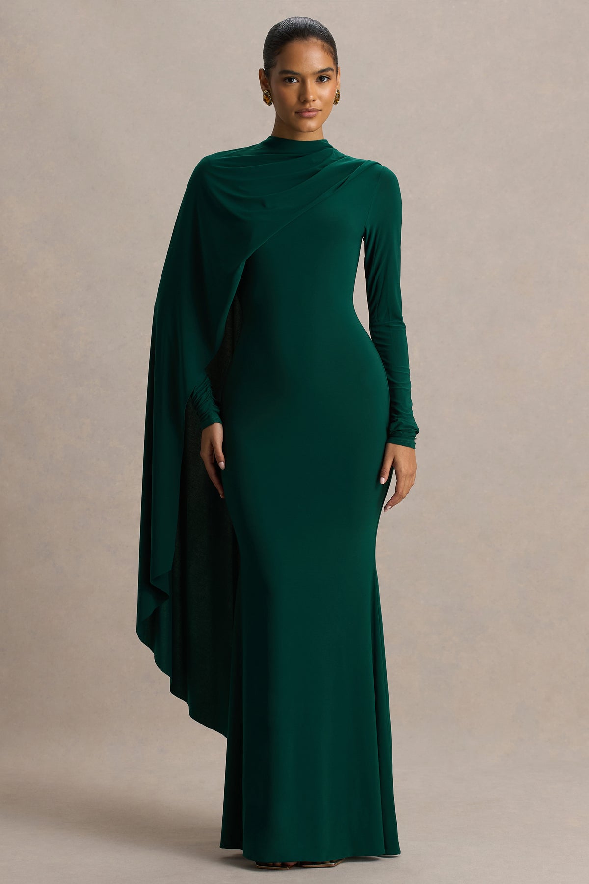Always | Bottle Green High-Neck Maxi Dress With Cape Sleeve Detail - UK 10 DEEP LAKE Always | Bottle Green High-Neck Maxi Dress With Cape Sleeve Detail - UK 10 DEEP LAKE