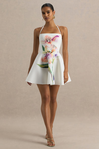 Taylor | White LILY Print Square-Neck Mini Dress