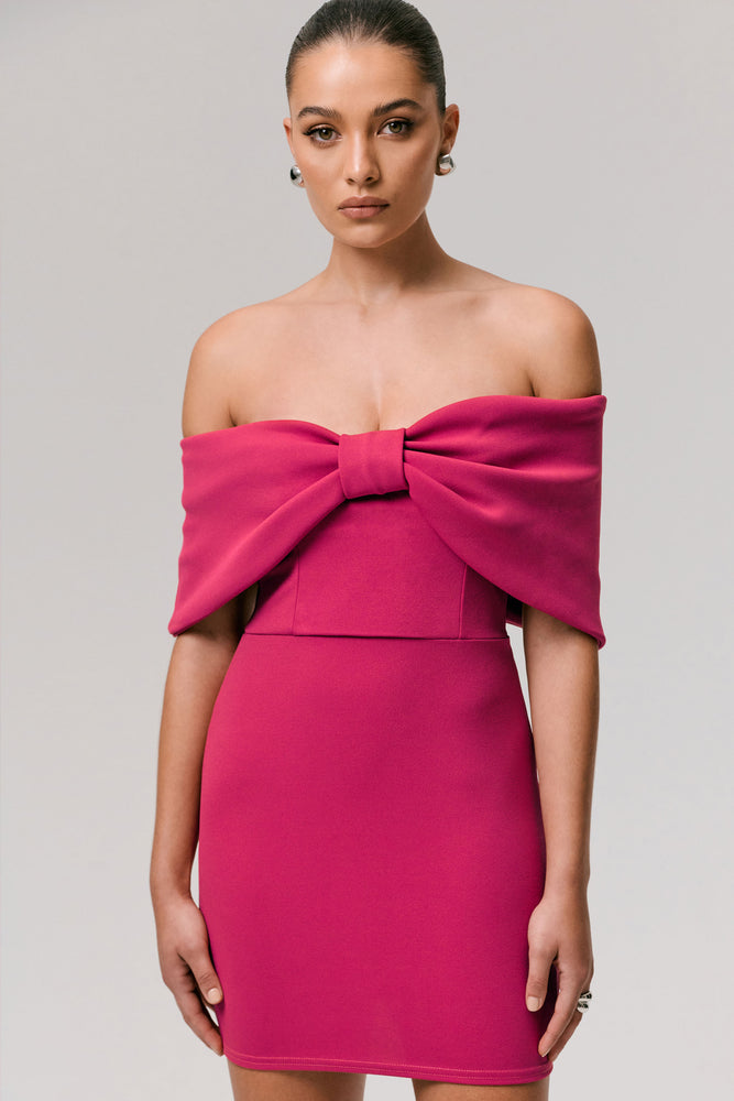 Sadie Hot Pink Bow Bardot Mini Dress – Club L London