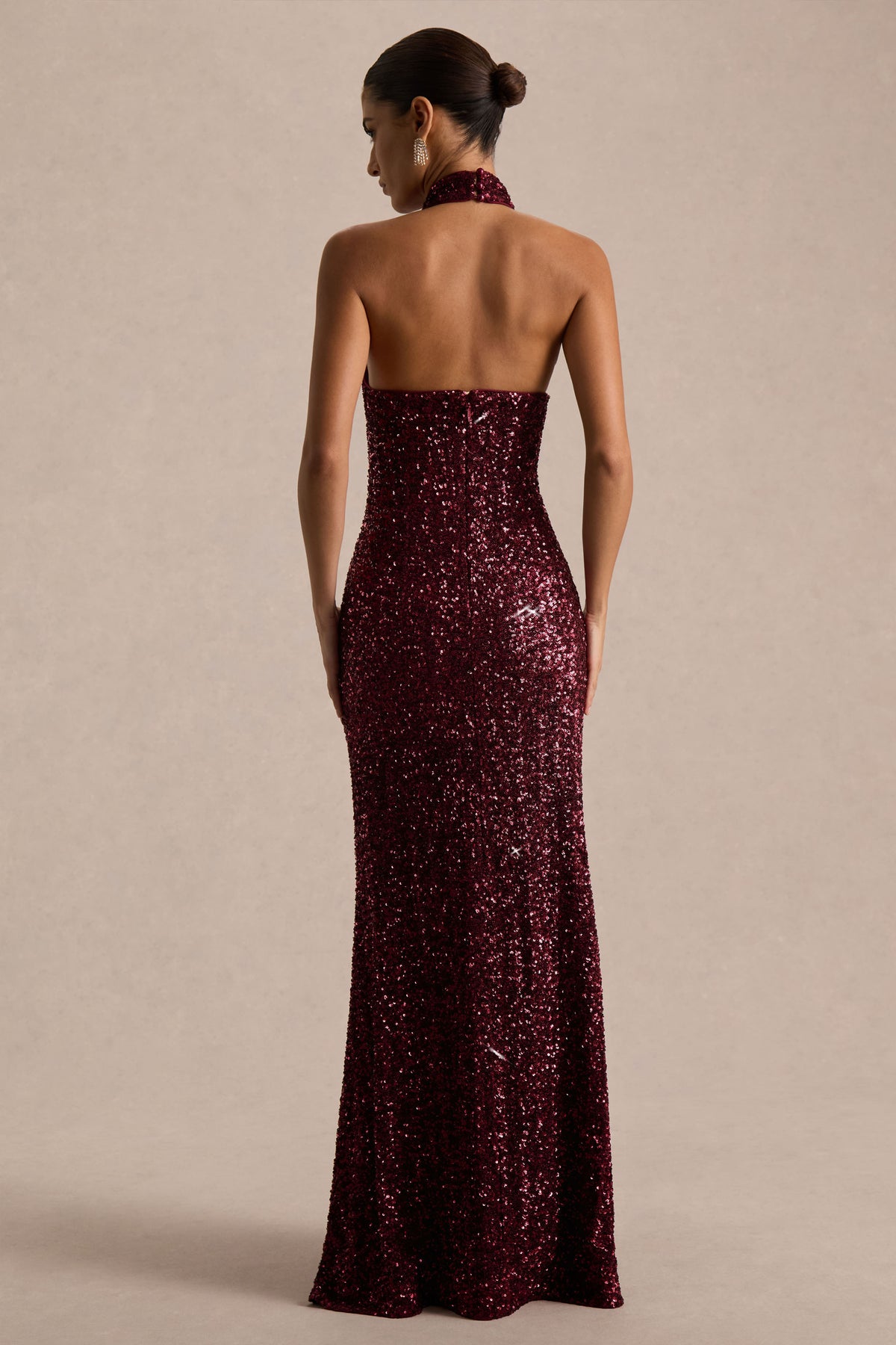 Tulia | Burgundy Sequin High-Neck Maxi Dress - UK 14 berry Tulia | Burgundy Sequin High-Neck Maxi Dress - UK 14 berry