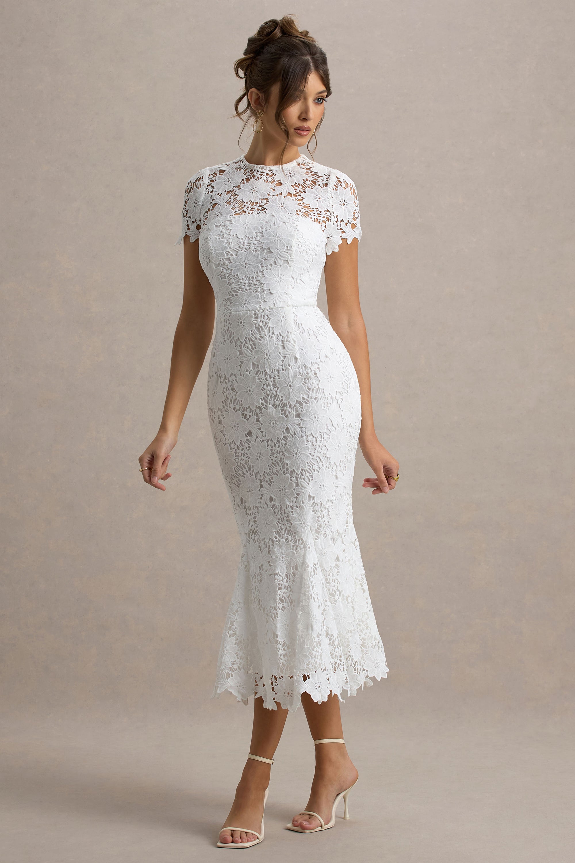 white lace sheath dress with sleeves Six Stories Women's Lace Sleeve Cup Detail Mini Dress