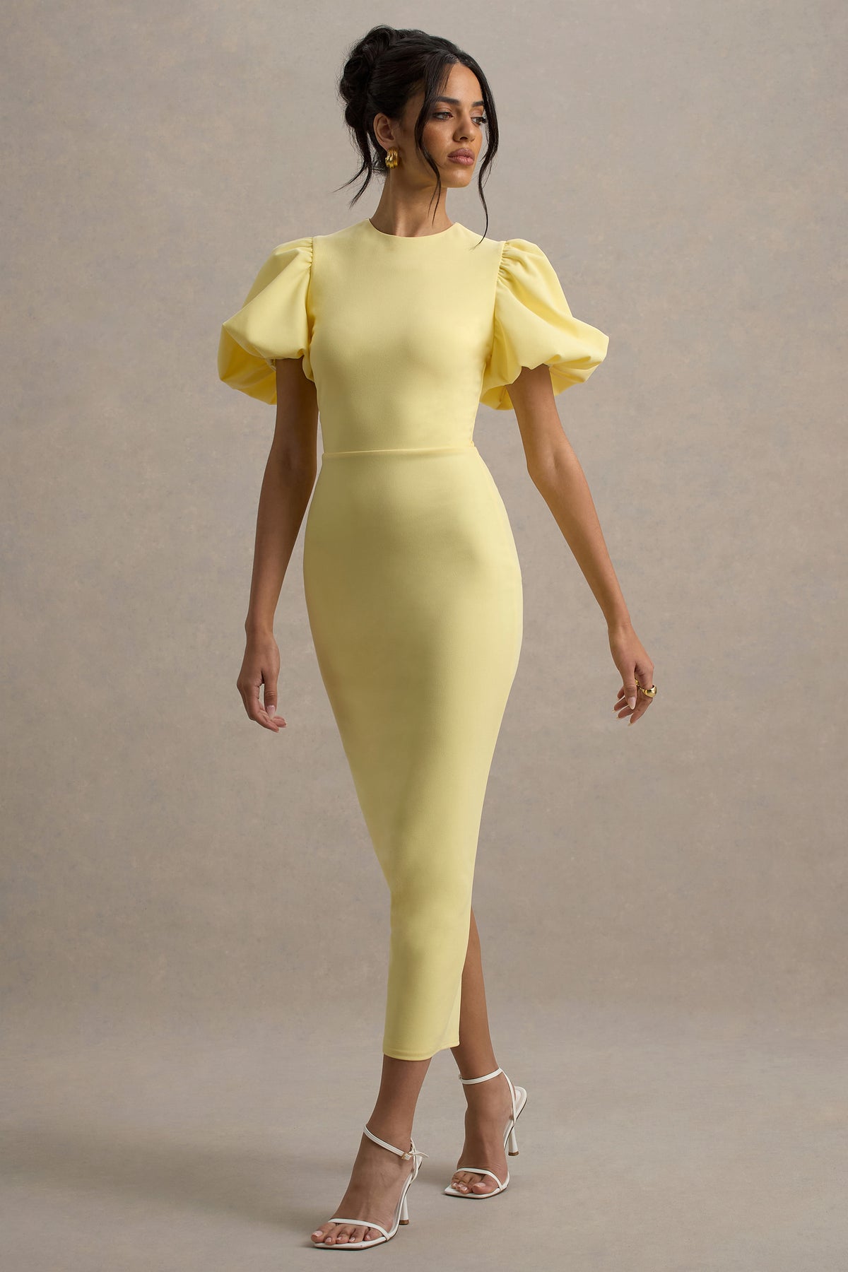 Dakota | Lemon Blue Puff-Sleeve Midi Dress