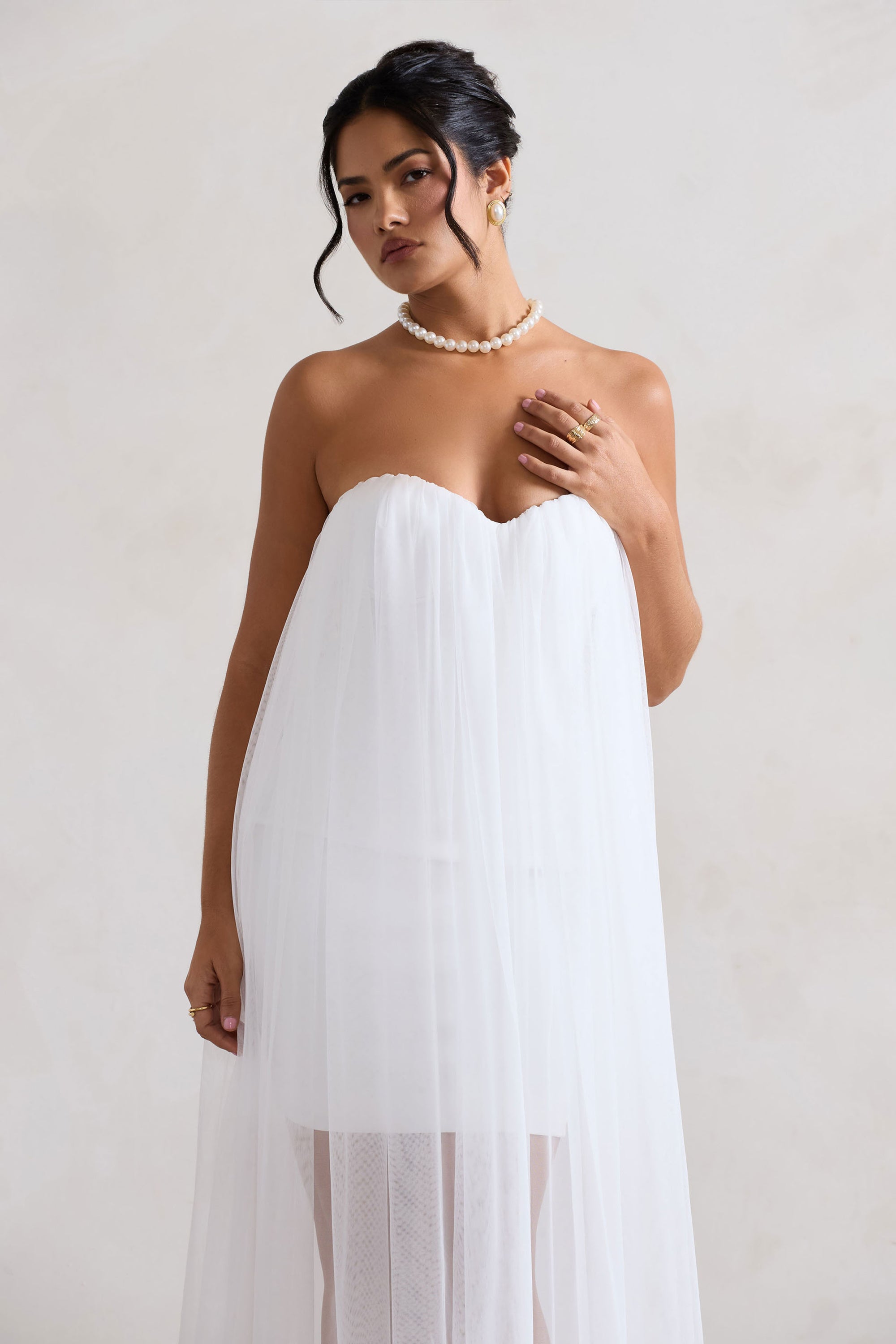 Dreamland | Ivory Sweetheart Corset Mini Dress With Tulle Overlay – Club L London