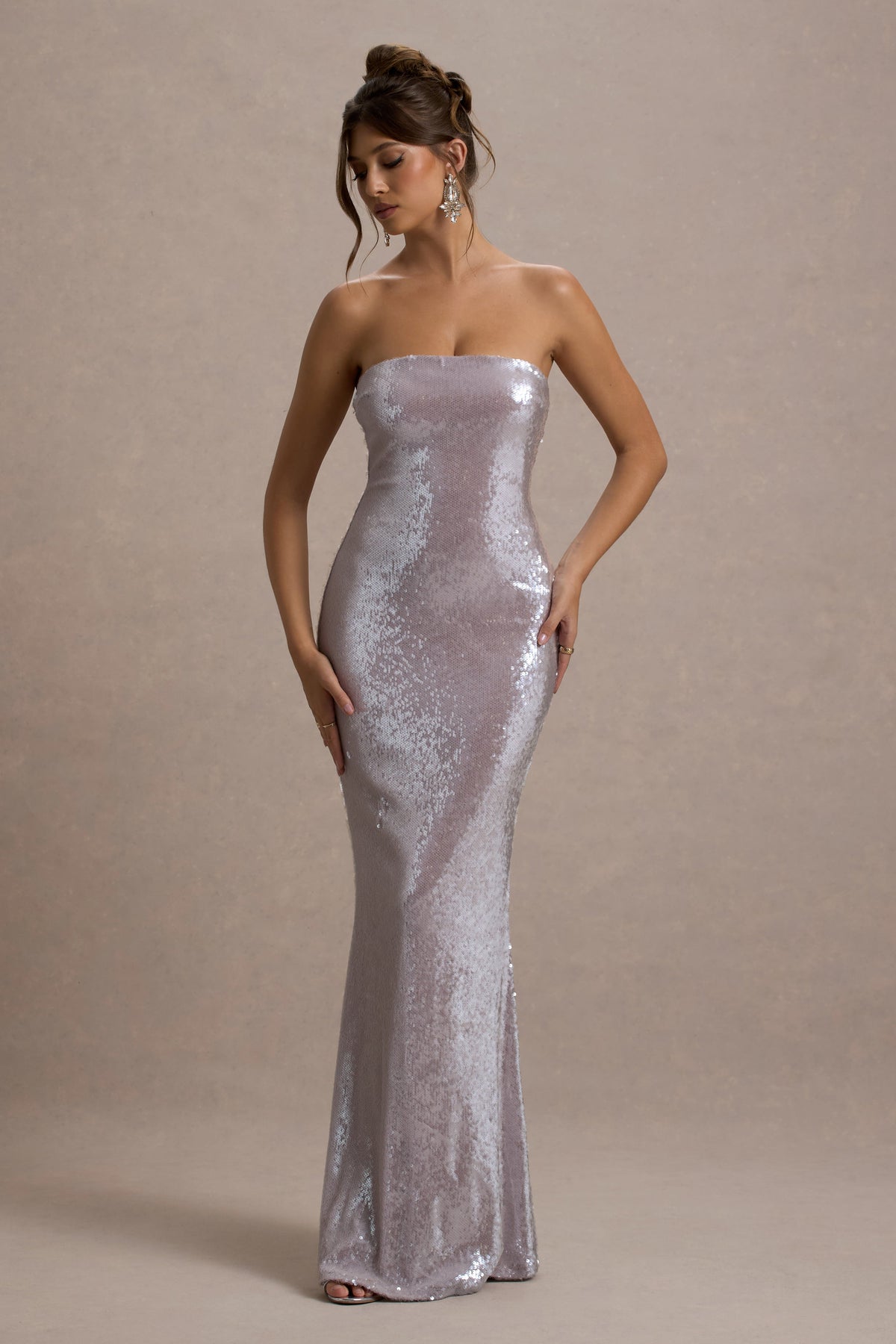 Moonstone Lilac Sequin Bandeau Maxi Dress Club L London - USA Moonstone Lilac Sequin Bandeau Maxi Dress Club L London - USA