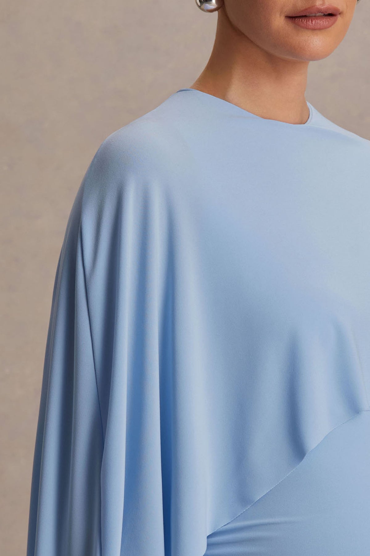 Padma | Powder Blue Draped Maternity Maxi Dress With Cape Sleeves - UK 8 Light Blue Padma | Powder Blue Draped Maternity Maxi Dress With Cape Sleeves - UK 8 Light Blue
