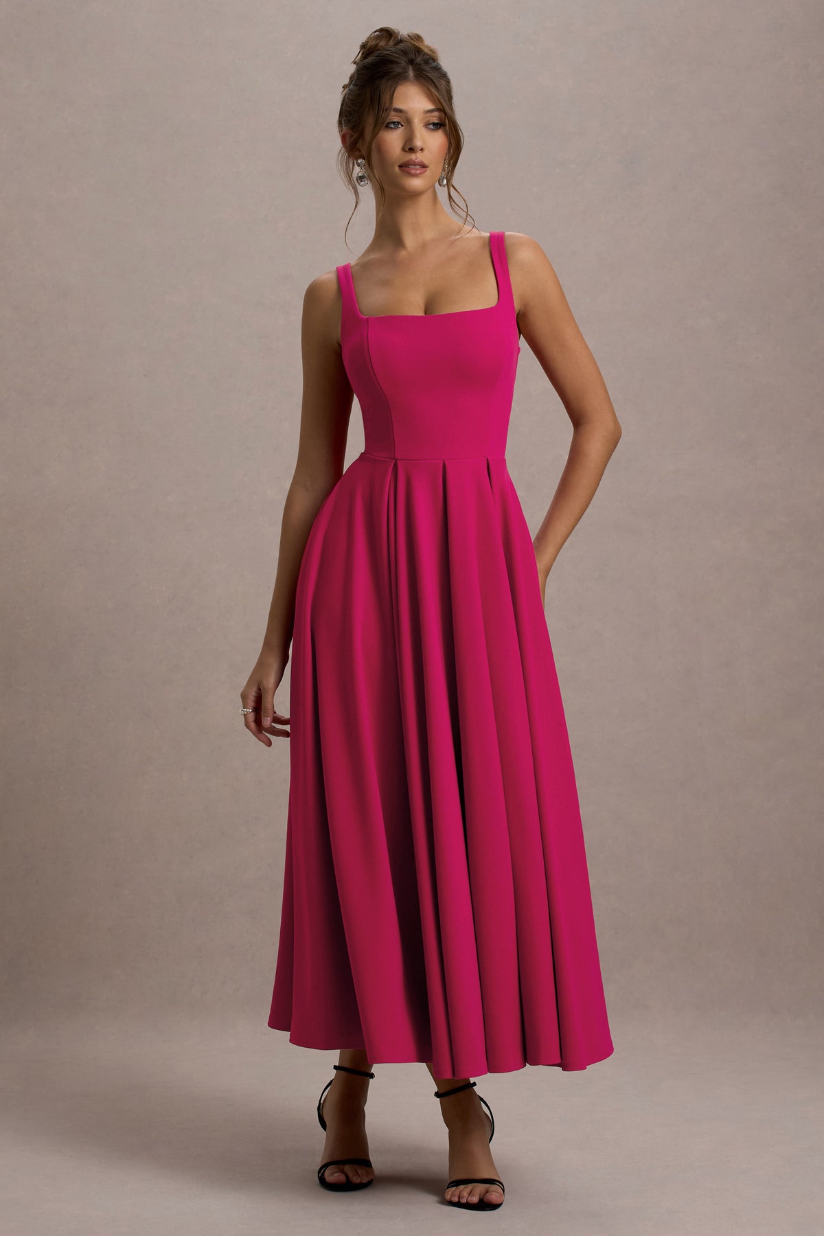 Parina | Hot Pink Strappy Volume-Hem Maxi Dress