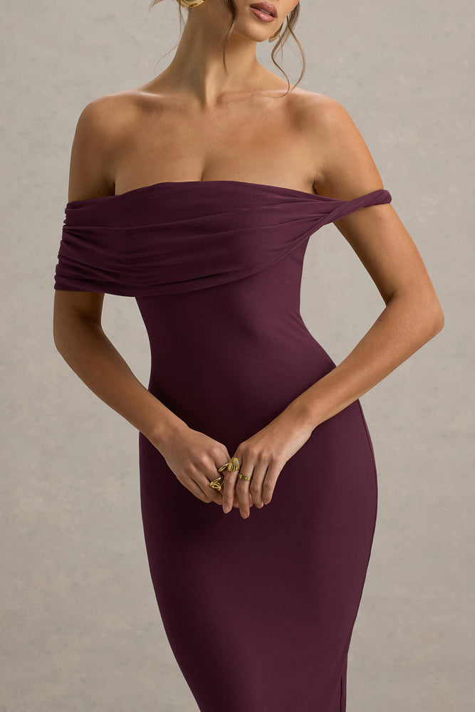 Melika | Burgundy Twisted Bardot Maxi Dress - UK 14 TAWNY PORT