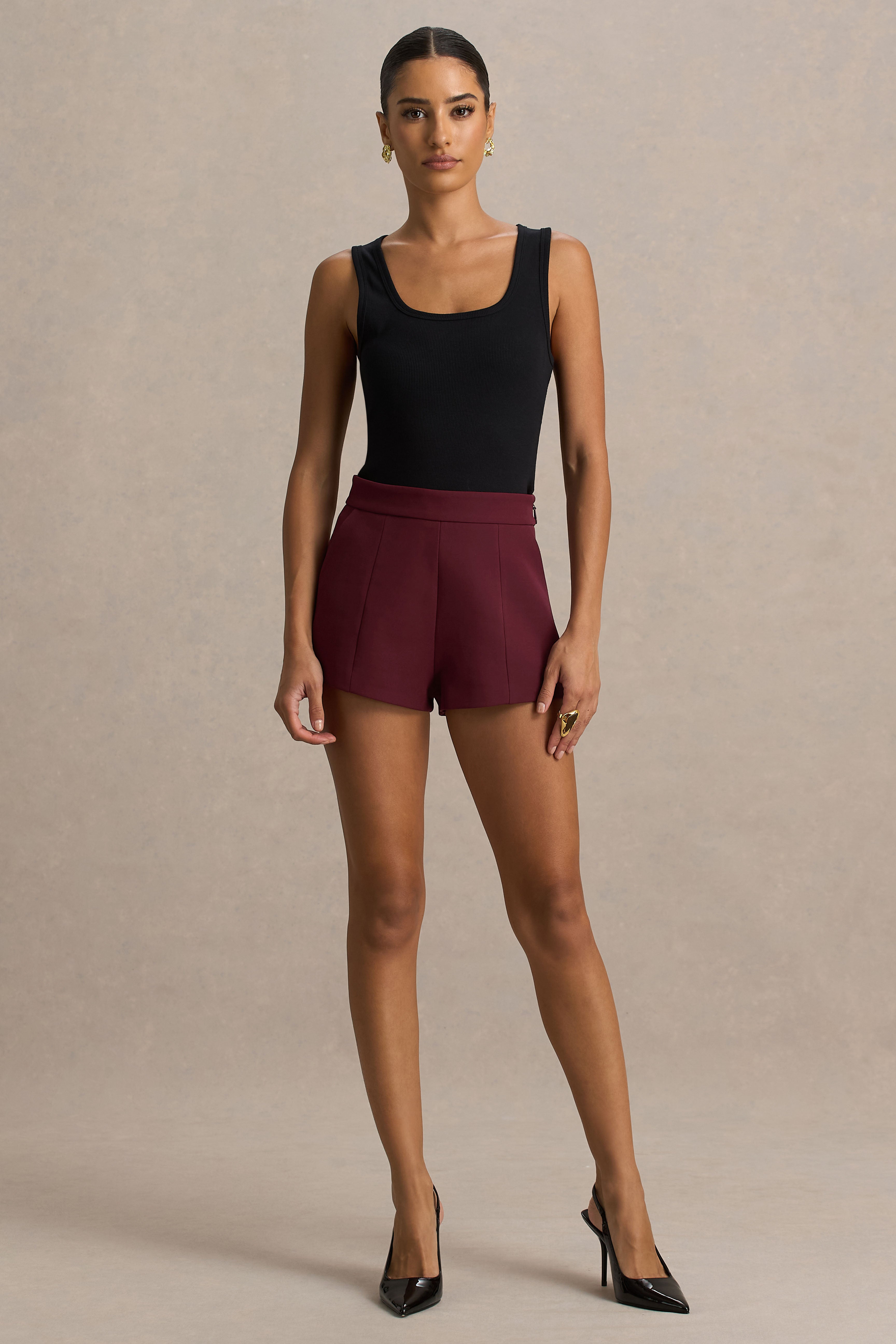 Lina | Burgundy Tailored Shorts – Club L London - USA