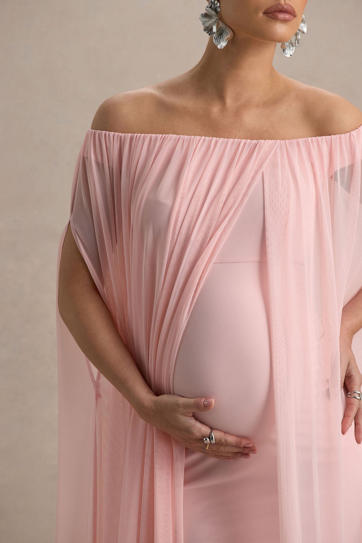 Atmosphere | Pink Bandeau Maternity Mini Dress With Mesh Overlay