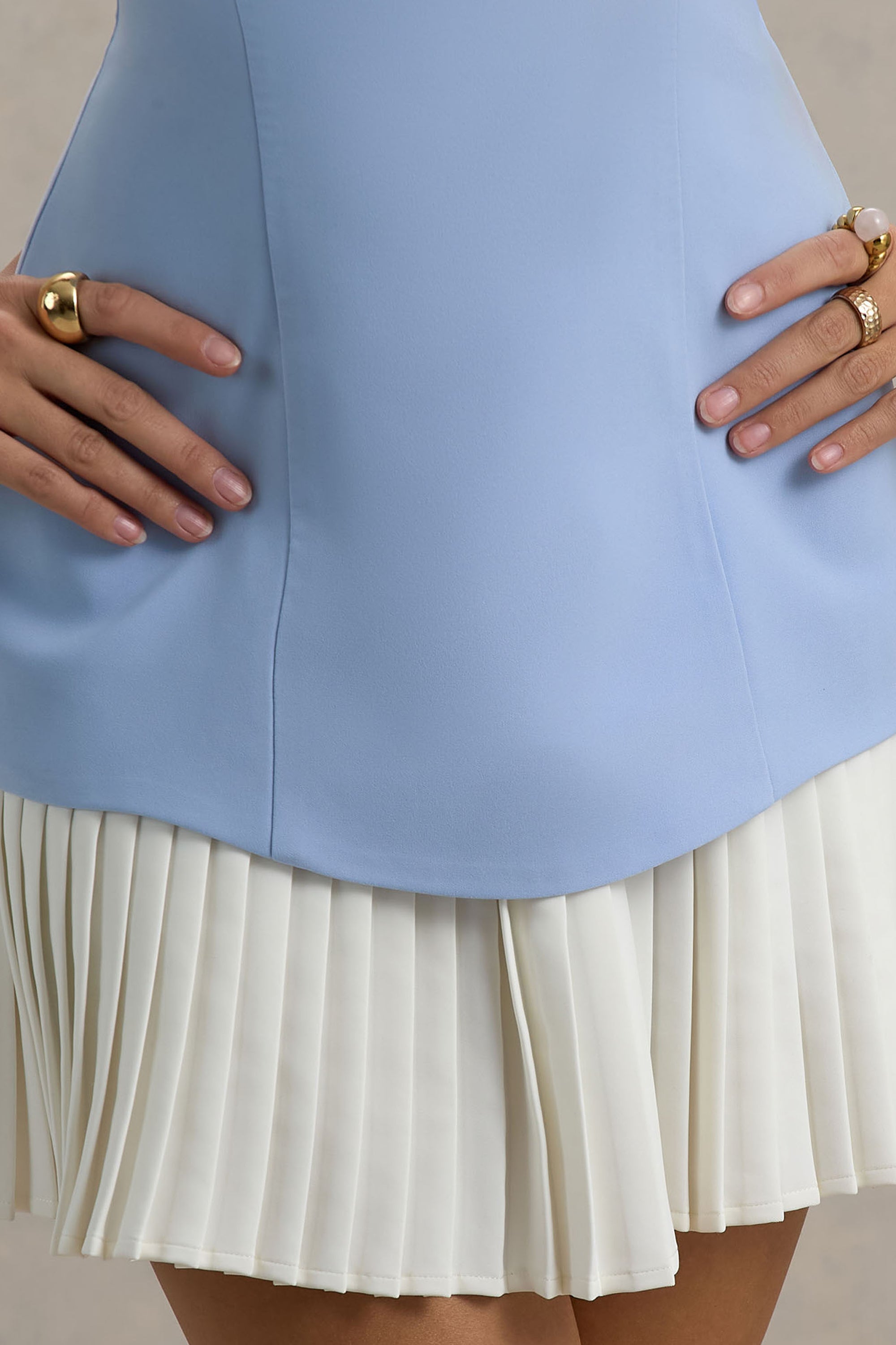 blue pleated skirt dress Stacie Pleated Halter Maxi Dress / Bright Blue | MESHKI