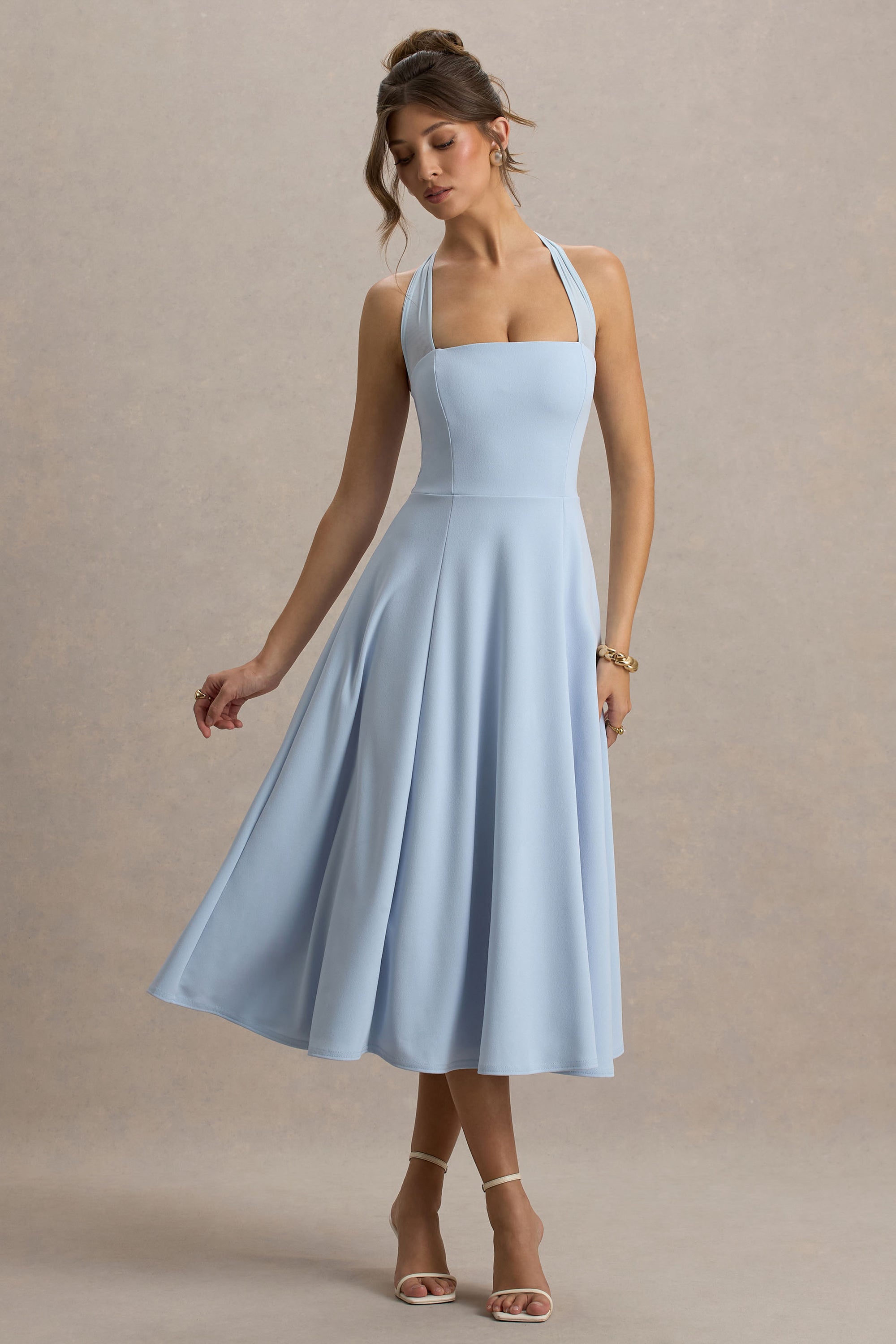 Auburn | Powder BLUE Halter Skater Midi Dress
