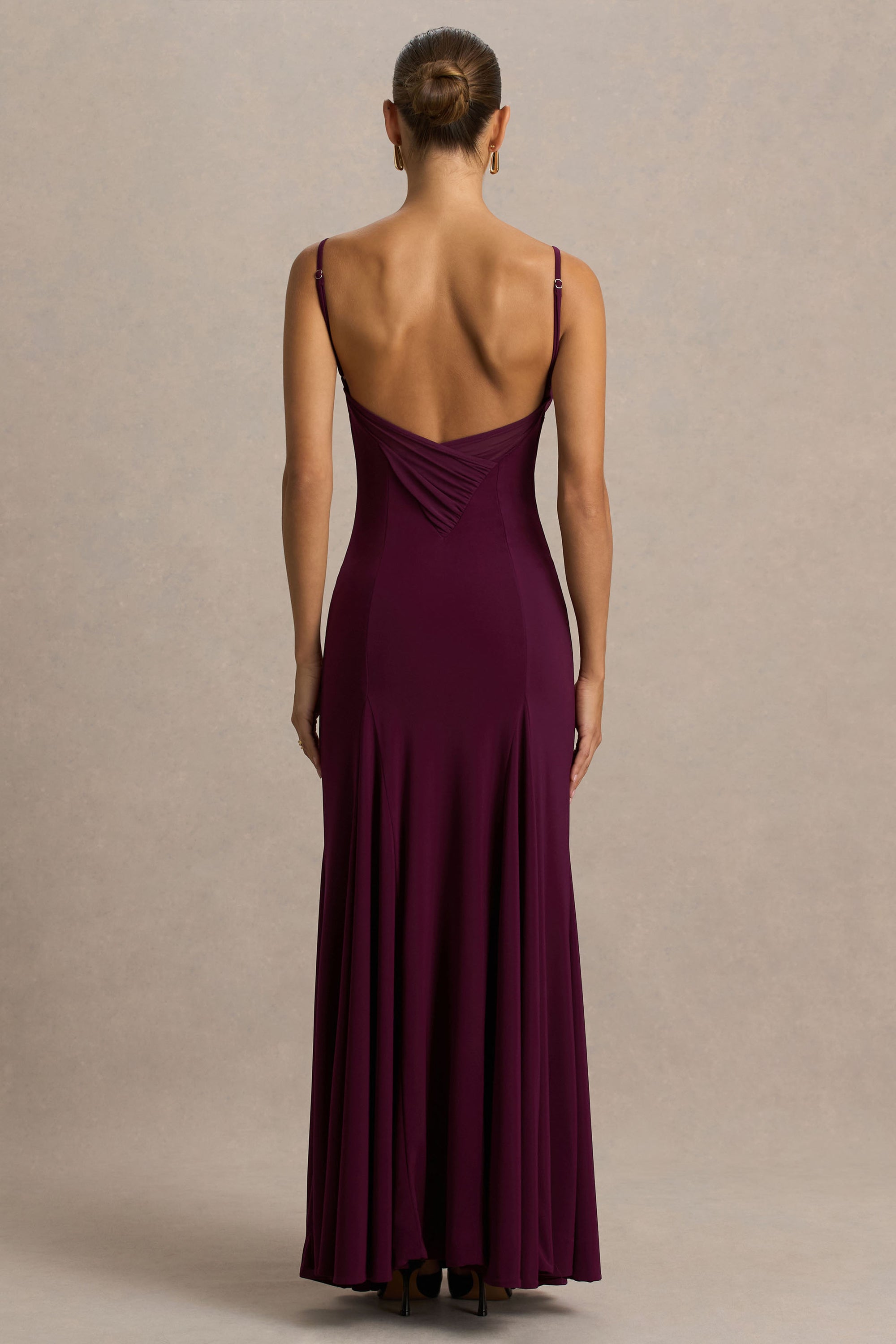 burgundy cowl neck maxi dress Extreme Cowl Neck Open Back Maxi Dress In Burgundy Slinky | EGO US