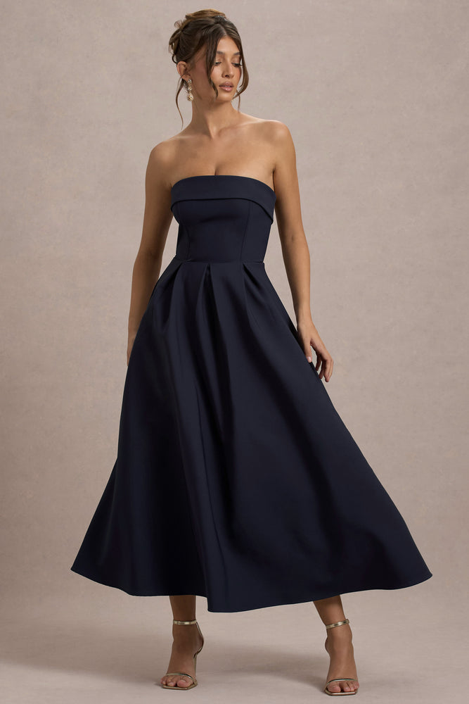Annalise Navy Bandeau Skater Midi Dress – Club L London