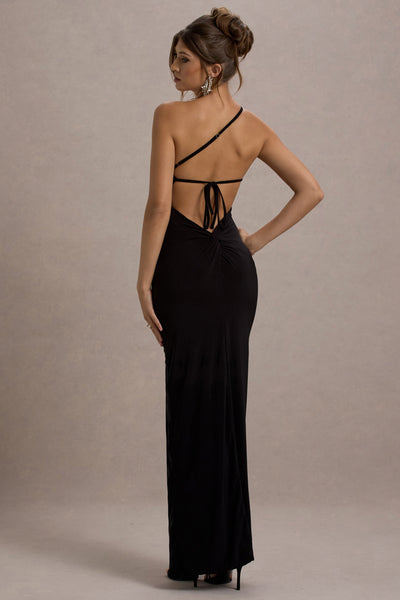 Long Open Black Dress, Backless Dress, One Shoulder Dress, Extra Long Maxi Dress, Open Back Dress, Manhattan One Shoulder Gown, store MD0141