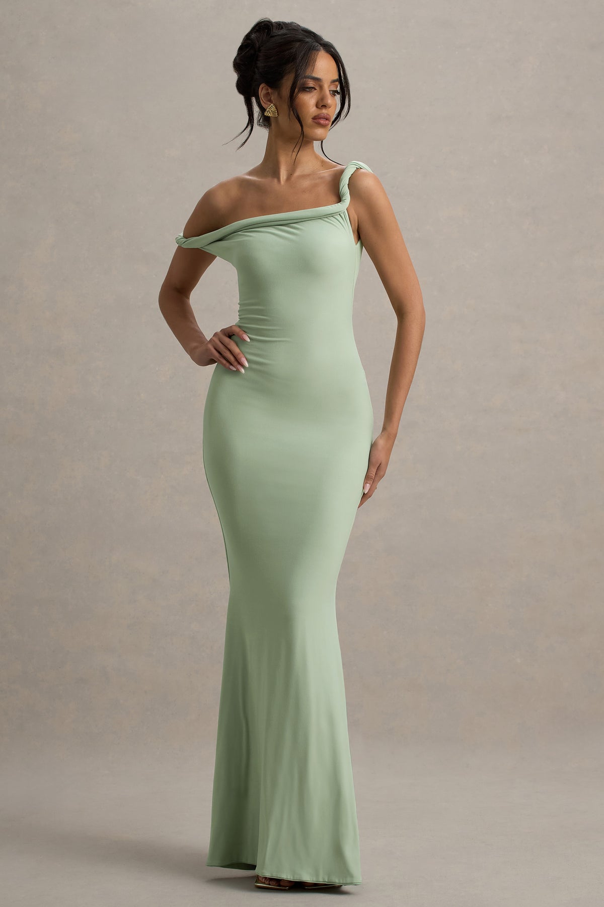 Lita | Light Green Twisted Asymmetric Maxi Dress