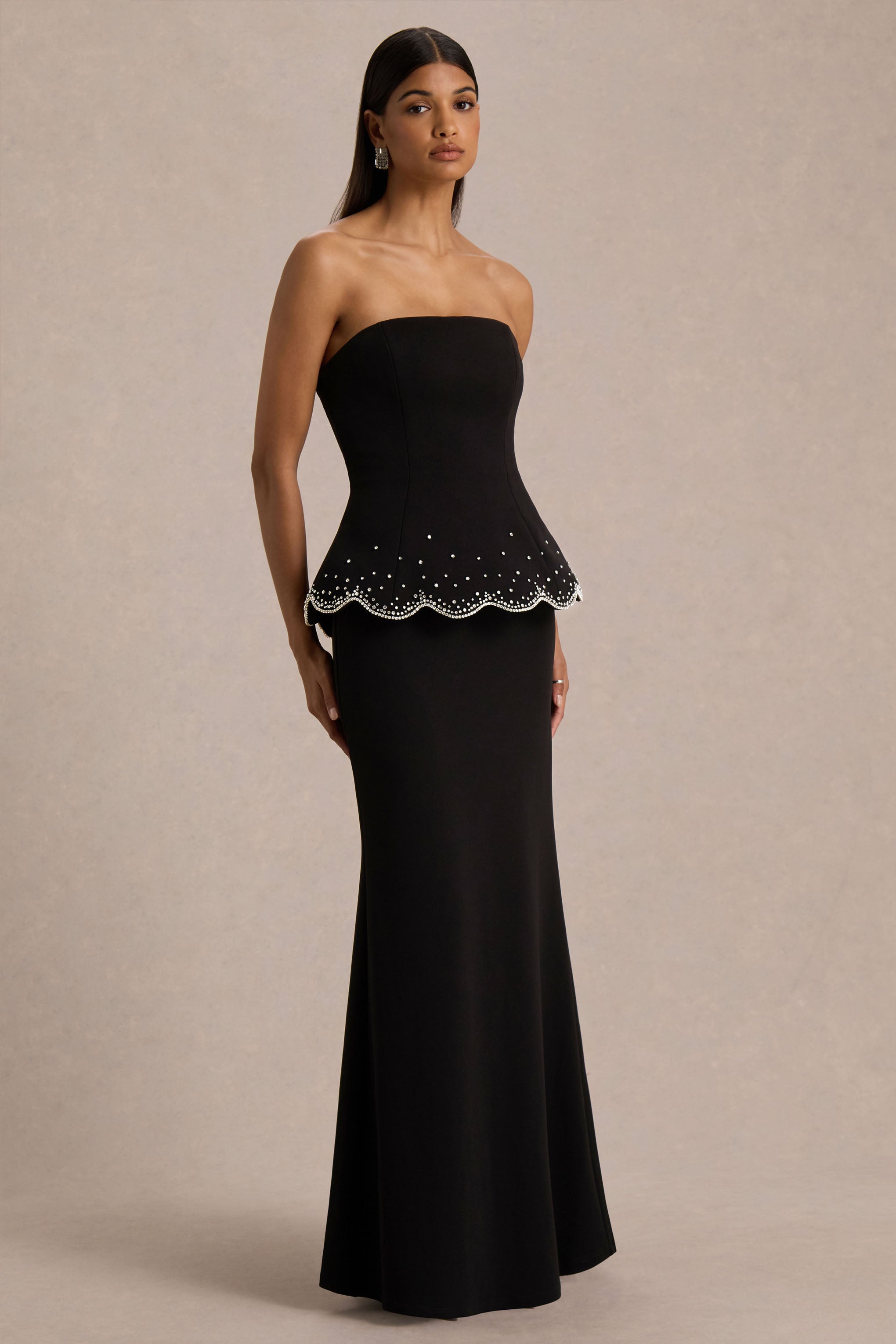Robin | Black Hand-Embellished Strapless Corset Maxi Dress – Club