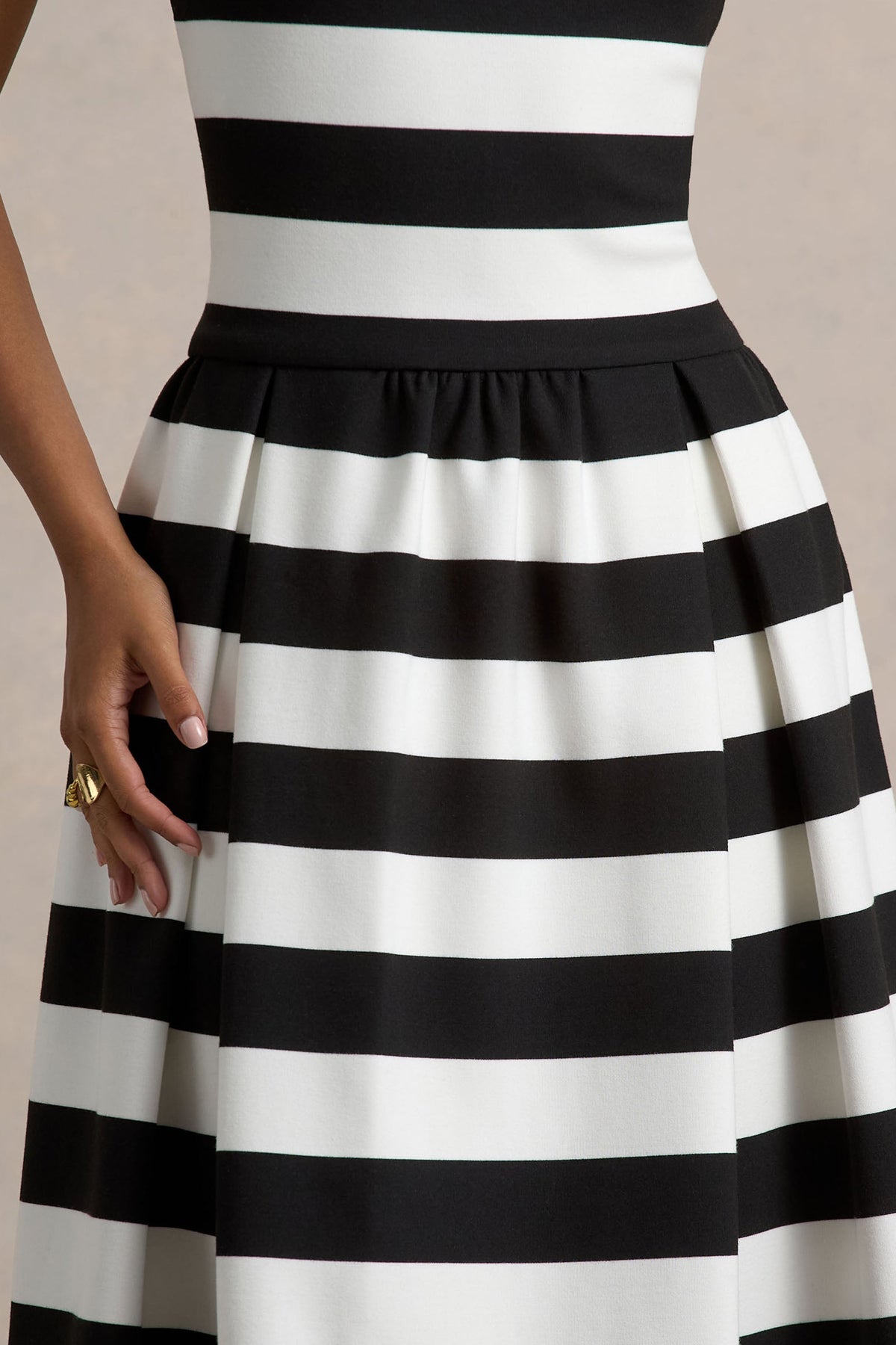 Monte Carlo | Black & White Striped Square-Neck Drop-Waist Midi Dress - UK 14 Black AND White Striped Monte Carlo | Black & White Striped Square-Neck Drop-Waist Midi Dress - UK 14 Black AND White Striped