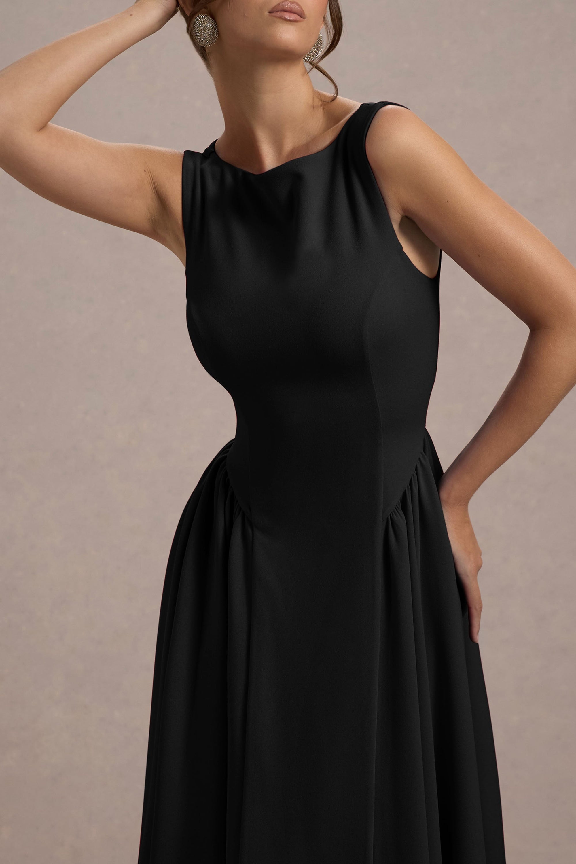 black dress neckline Italian Summer Tie Neck Midi Dress Black