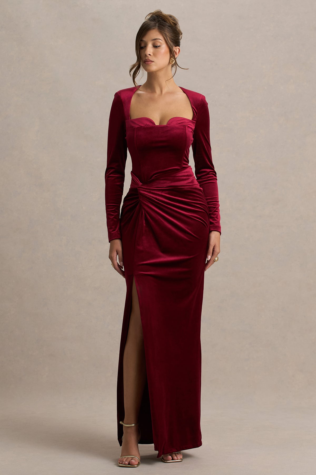 Fay | Berry Velvet Corset Style Knot Maxi Dress, US 4 / Berry Fay | Berry Velvet Corset Style Knot Maxi Dress, US 4 / Berry
