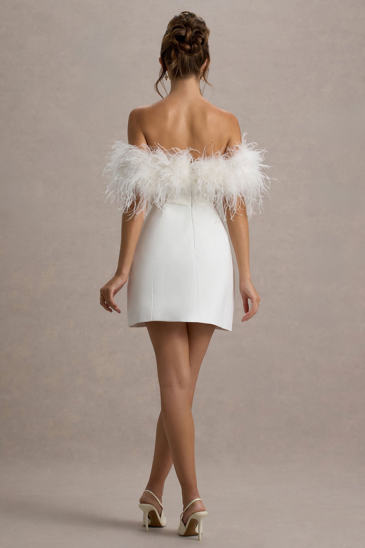 white feather dress short Palace | White Bardot Mini Dress With Feather Trim