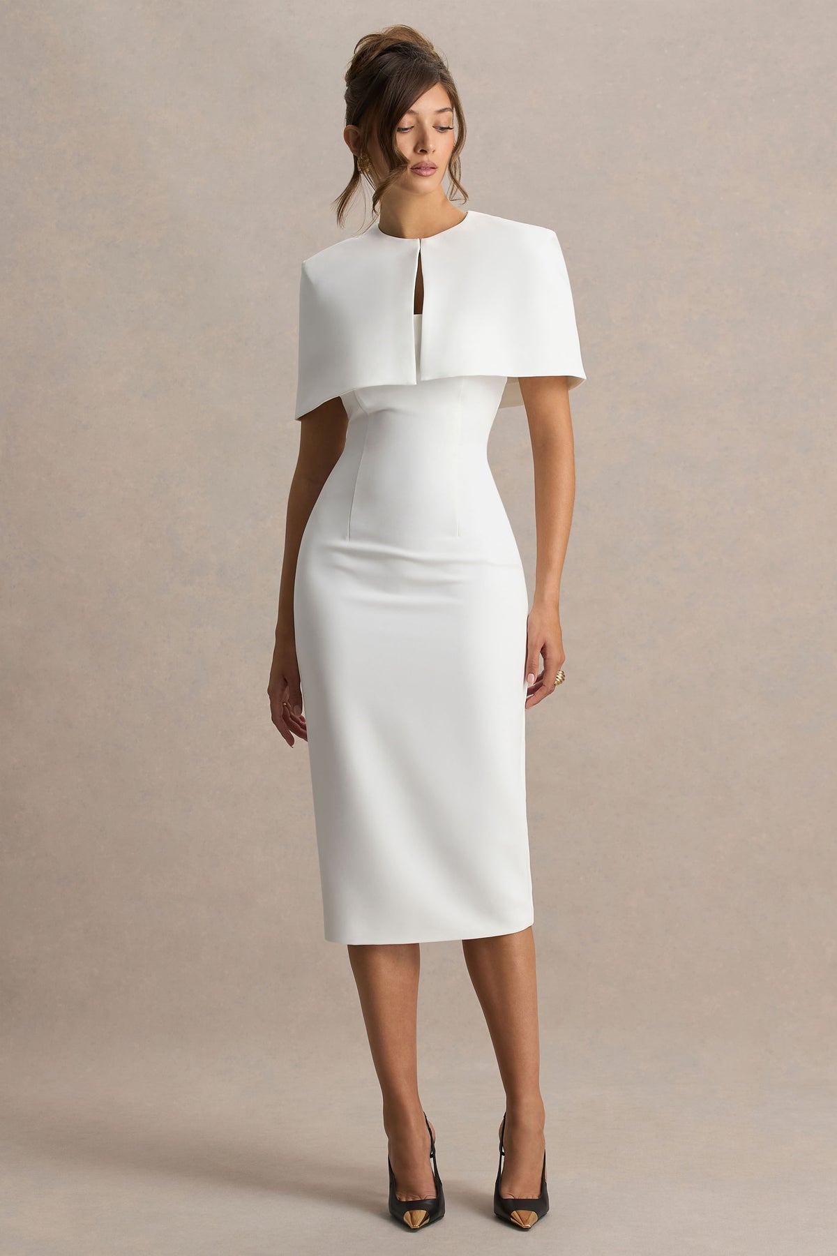 Baylor White Midi-Dress With Removable Cape Club L London - USA Baylor White Midi-Dress With Removable Cape Club L London - USA