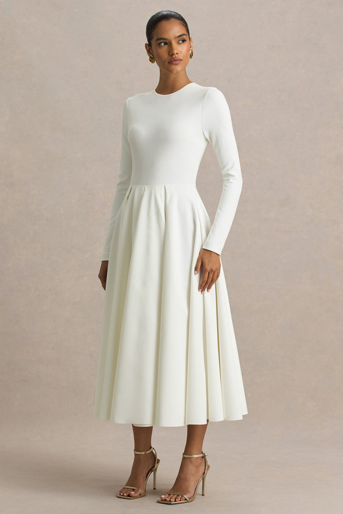 Bellamy Cream Crew-Neck Long Sleeve Midi Dress  Club L London - USA