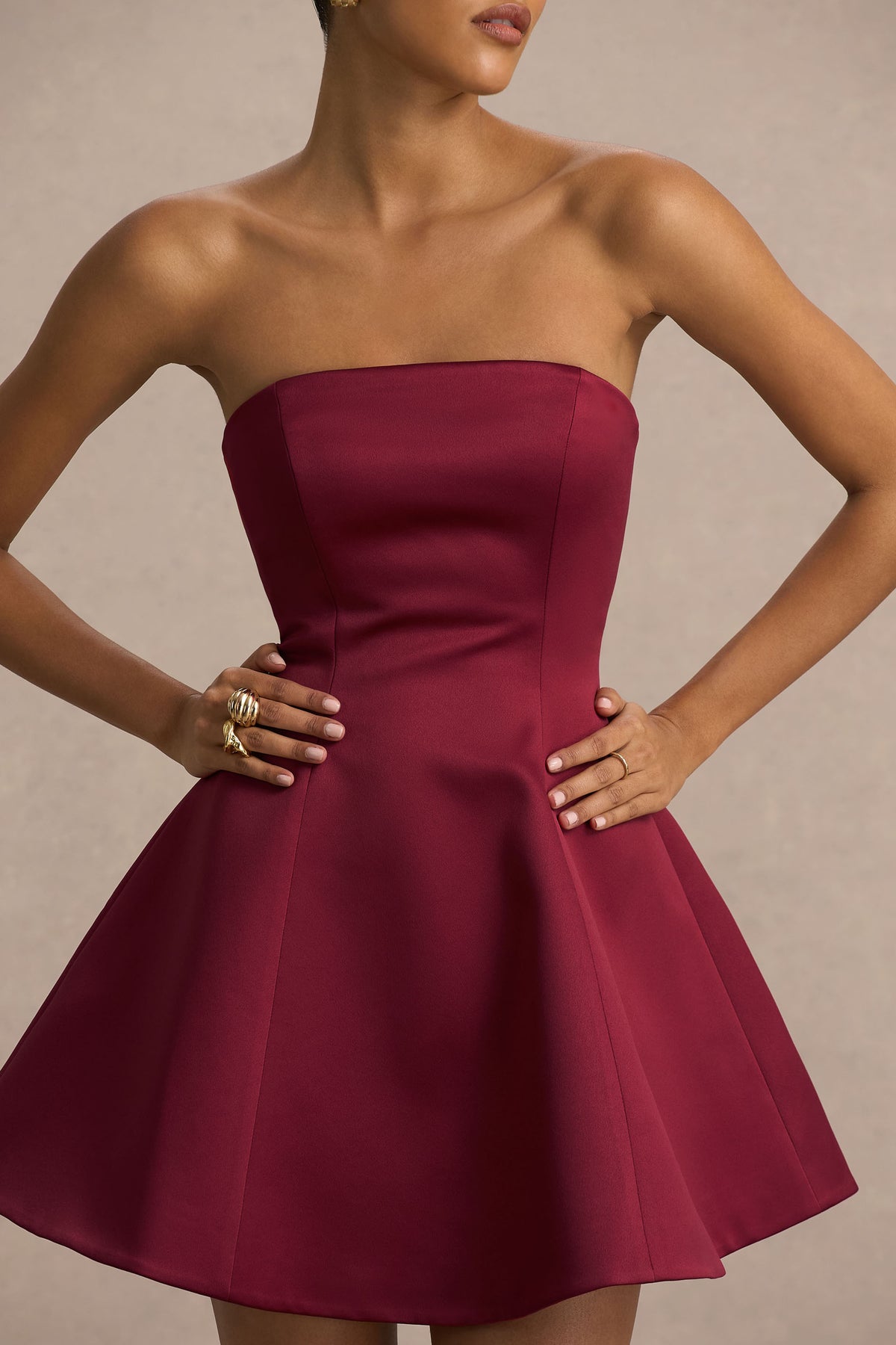 Lioray Burgundy Satin Bandeau-Neck A-Line Mini Dress Club L London - USA Lioray Burgundy Satin Bandeau-Neck A-Line Mini Dress Club L London - USA