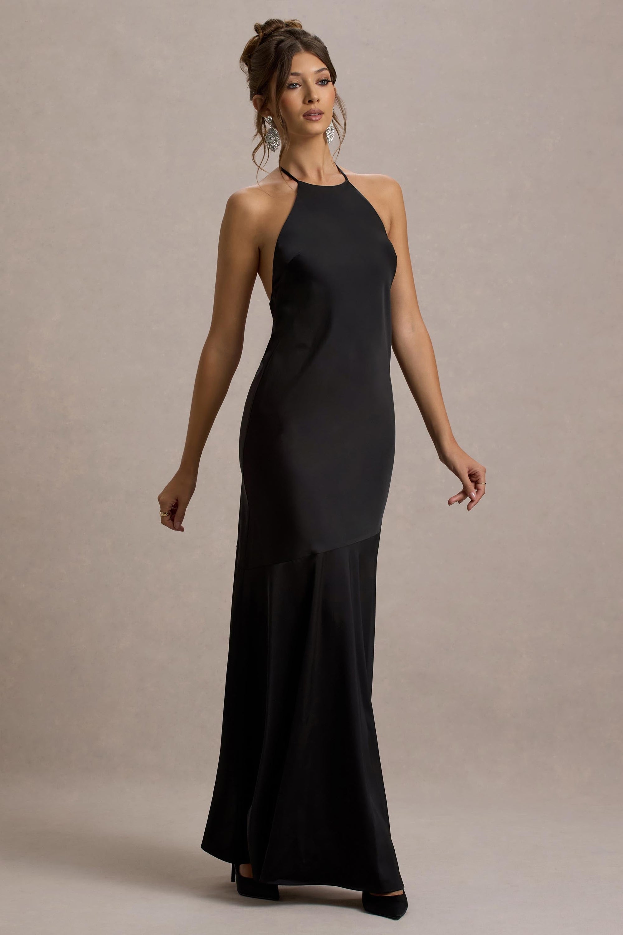 halter neck black dress long Italia Azure Halterneck Pearl Back Maxi Dress Black
