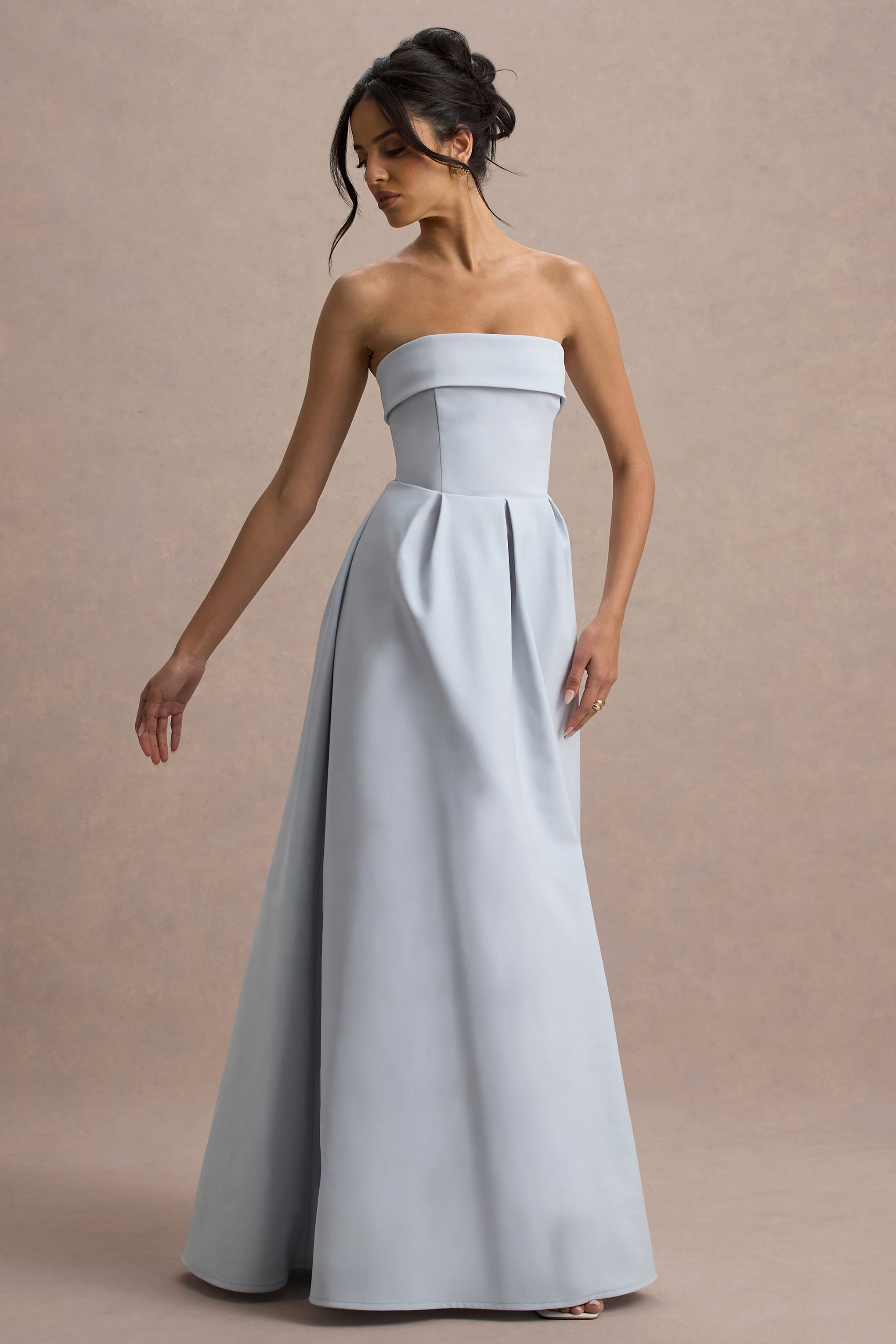 Maddalena | Powder Blue Bandeau Skater Maxi Dress – Club L London