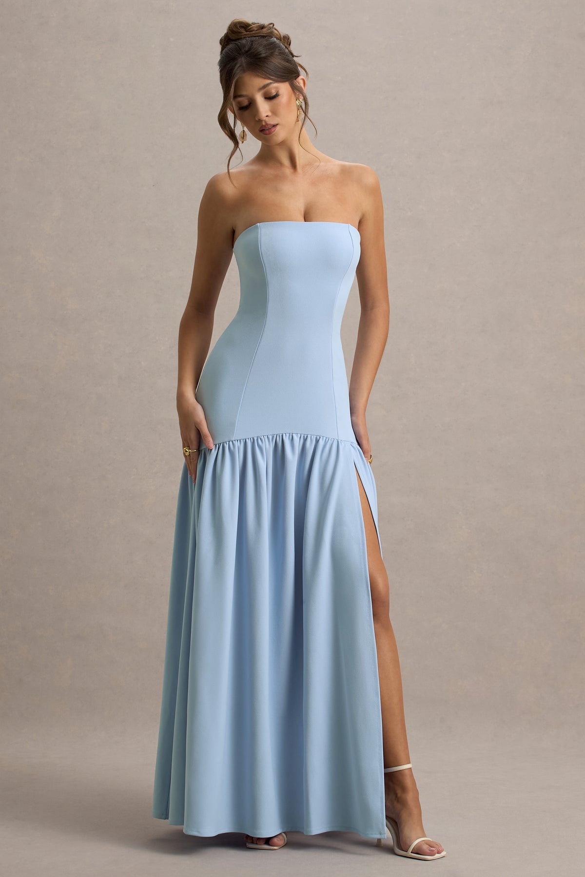 Penny Powder Blue Bandeau Drop-Waist Maxi Dress Club L London - USA Penny Powder Blue Bandeau Drop-Waist Maxi Dress Club L London - USA