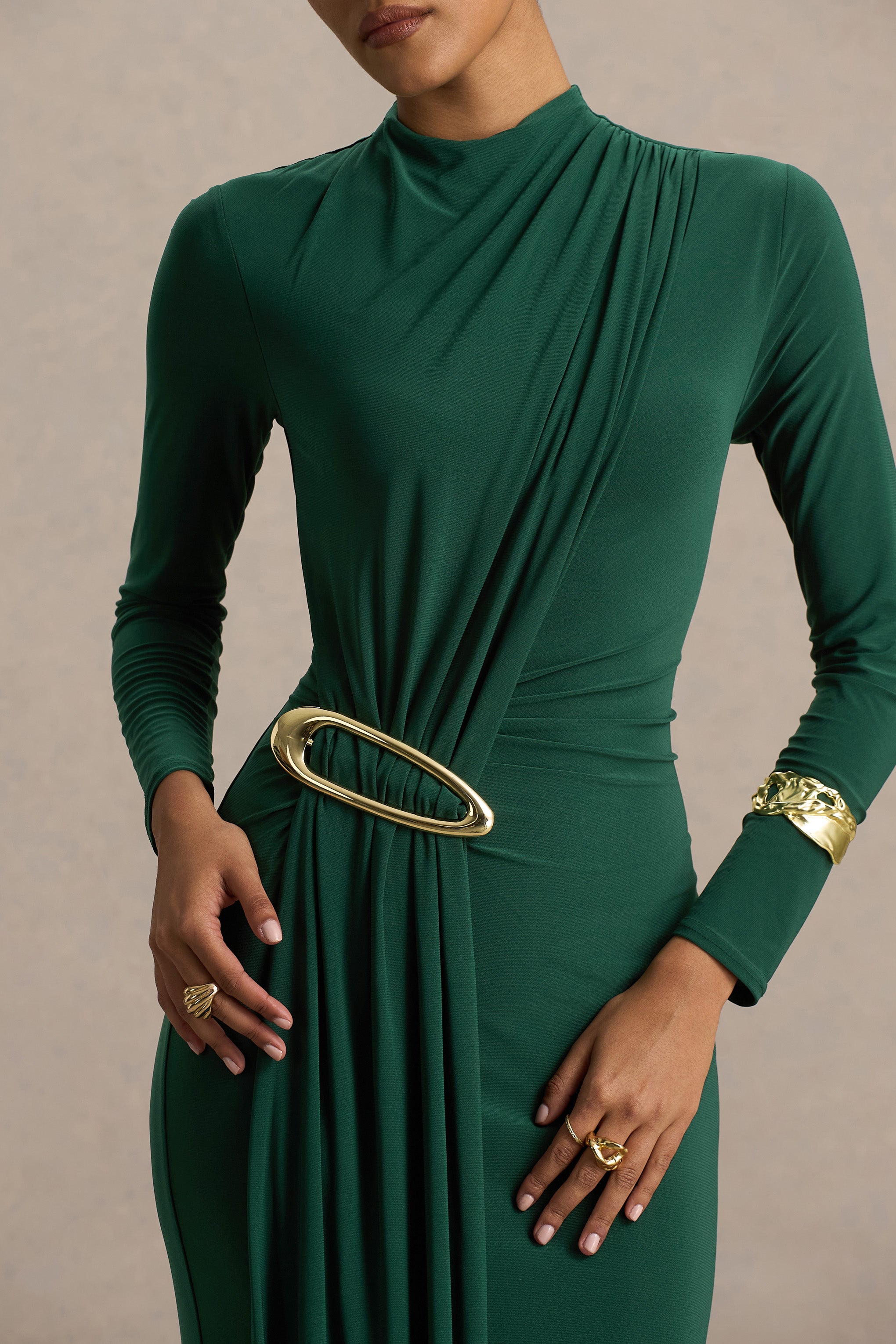 Zadie | Teal High-Neck Maxi Dress With Gathered-Detail – Club L