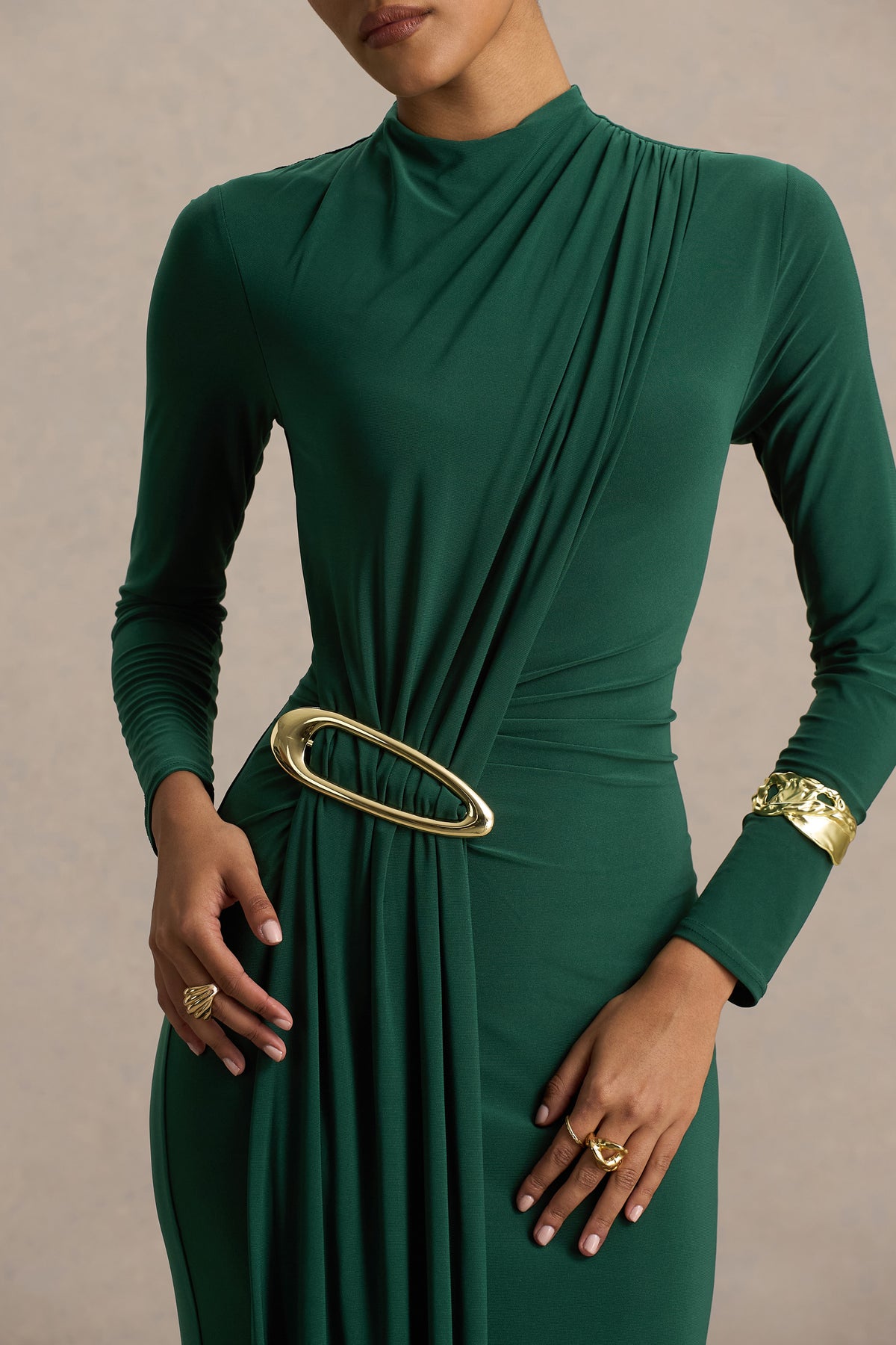 Zadie | Teal High-Neck Maxi Dress With Gathered-Detail - UK 10 PINE GROVE Zadie | Teal High-Neck Maxi Dress With Gathered-Detail - UK 10 PINE GROVE