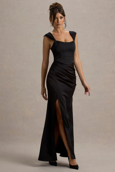 【関税&送料込】Sportmax Long Black Dress In Satin Sportmax Long Satin Dress In Black | ModeSens